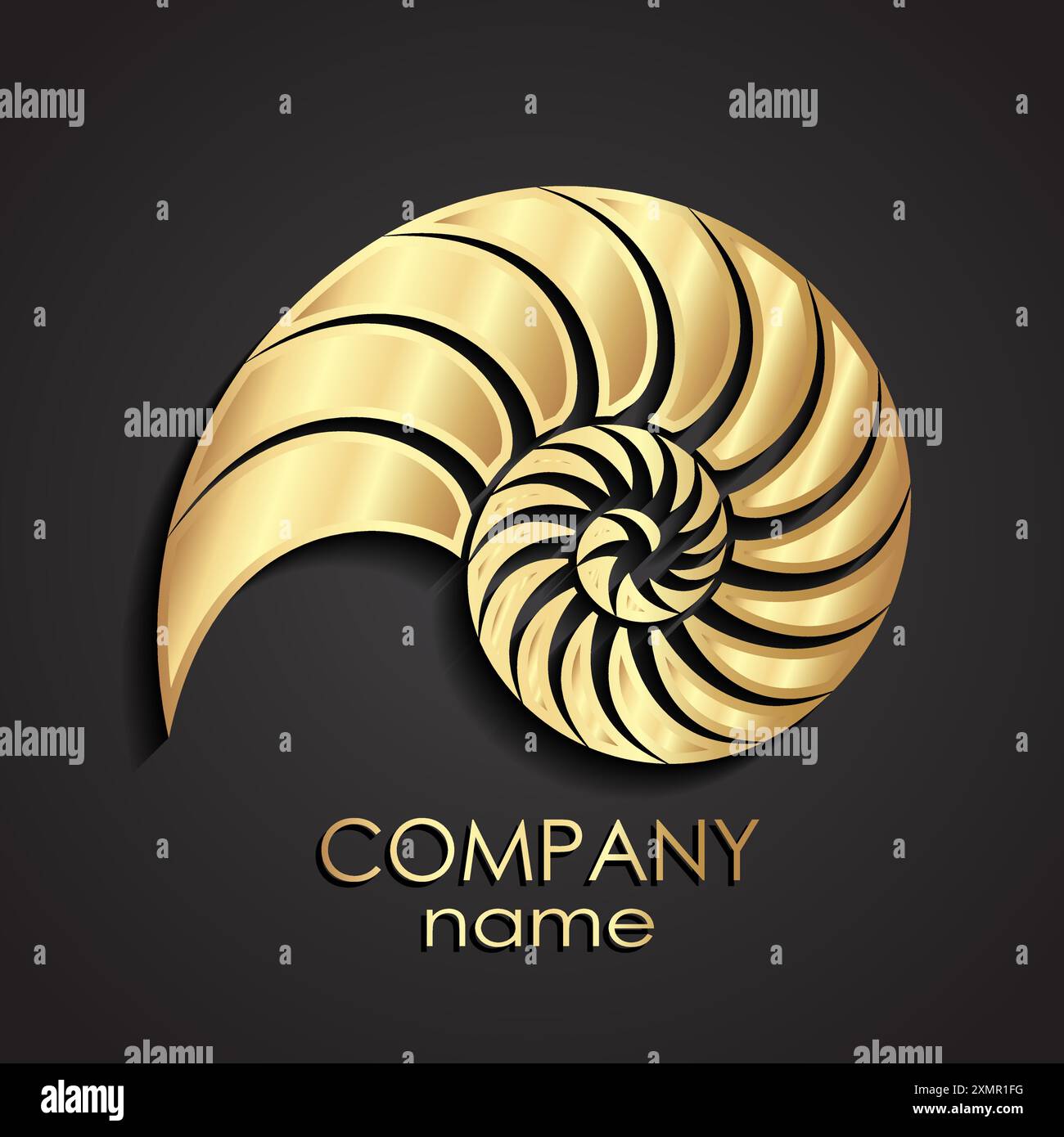 logo a spirale con guscio dorato Illustrazione Vettoriale