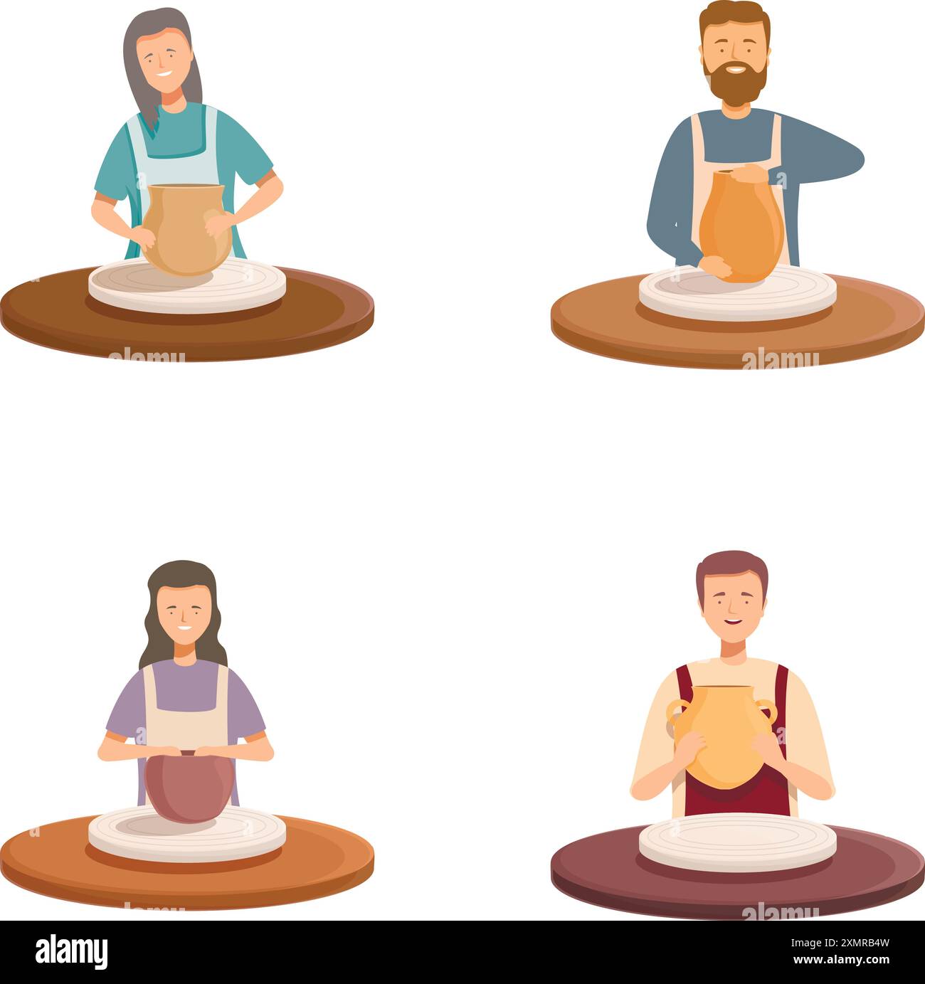 Serie di illustrazioni vettoriali con ceramisti di vari elementi demografici che realizzano ceramiche Illustrazione Vettoriale