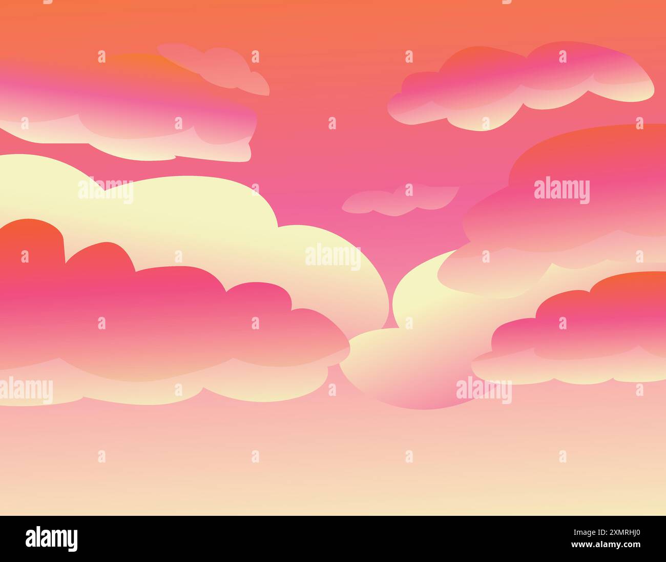 Il cielo è bellissimo, pieno di nuvole rosa e gialle Illustrazione Vettoriale