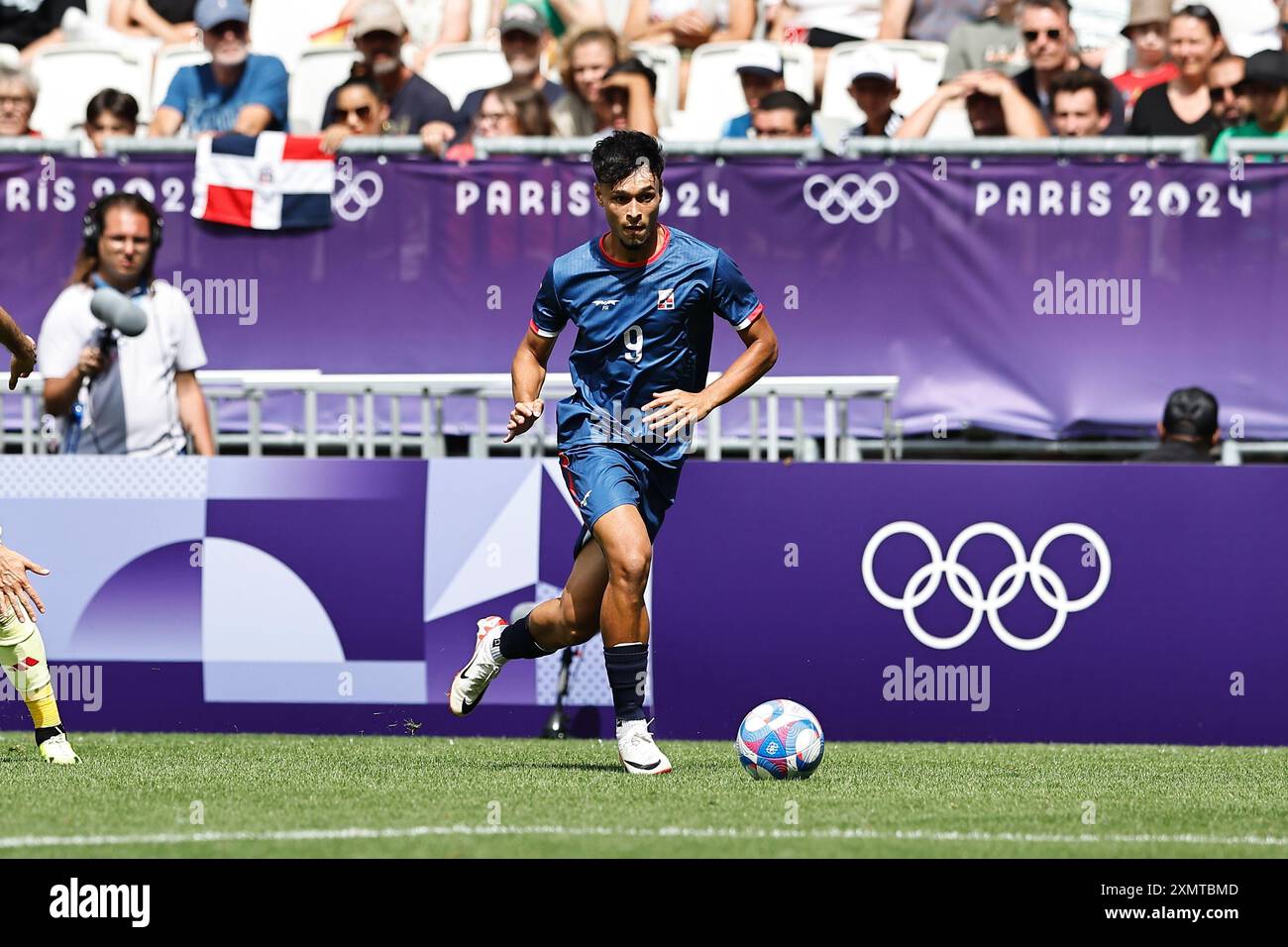 Bordeaux, Francia. 27 luglio 2024. Rafael Nunez (DOM) calcio : Giochi Olimpici di Parigi 2024 calcio maschile gruppo C partita tra Repubblica Dominicana 1-3 Spagna allo Stade de Bordeaux di Bordeaux, Francia . Crediti: Mutsu Kawamori/AFLO/Alamy Live News Foto Stock