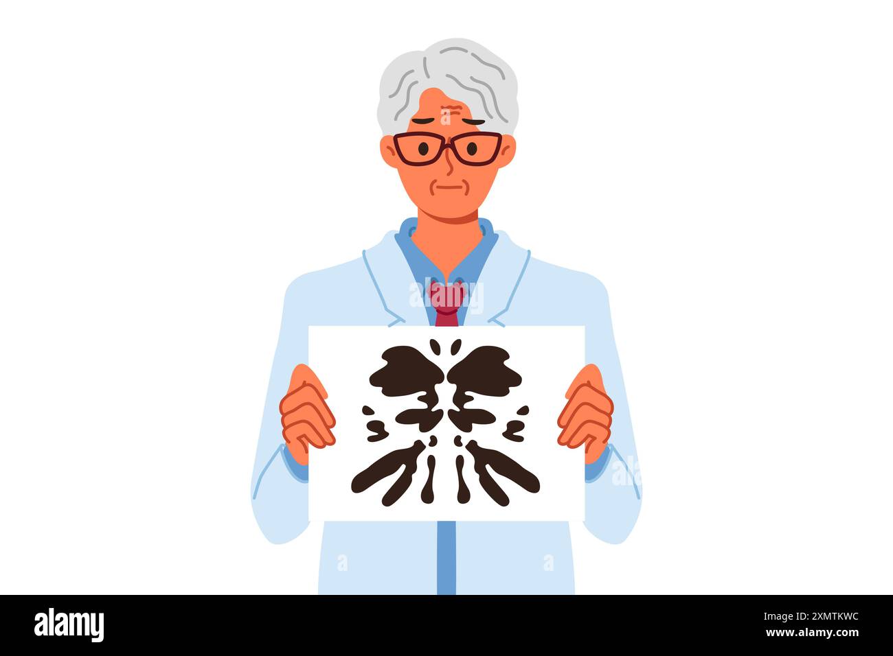Lo psicoterapeuta utilizza il test di rorschach per controllare la salute mentale della persona e identificare i problemi mentali Illustrazione Vettoriale