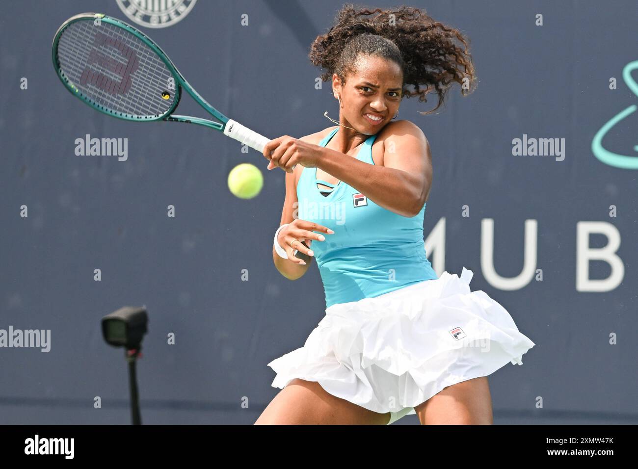 Washington, D.. C, STATI UNITI. 30 luglio 2021. ROBIN MONTGOMERY colpisce in anticipo durante la sua partita al Rock Creek Tennis Center. (Credit Image: © Kyle Gustafson/ZUMA Press Wire) SOLO PER USO EDITORIALE! Non per USO commerciale! Foto Stock