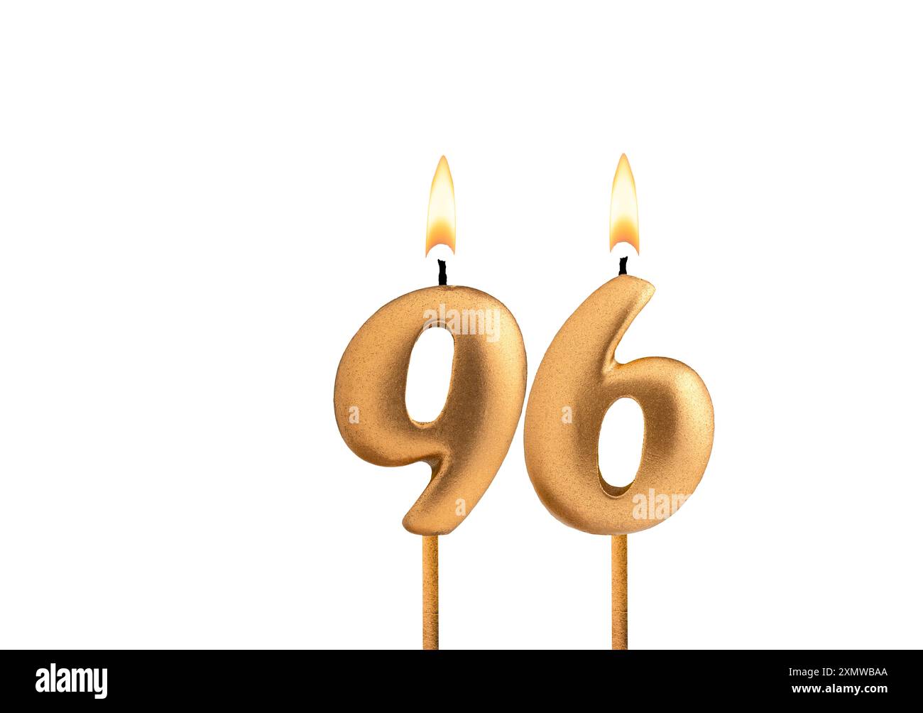 Compleanno numero 96 - candela dorata su sfondo bianco Foto Stock
