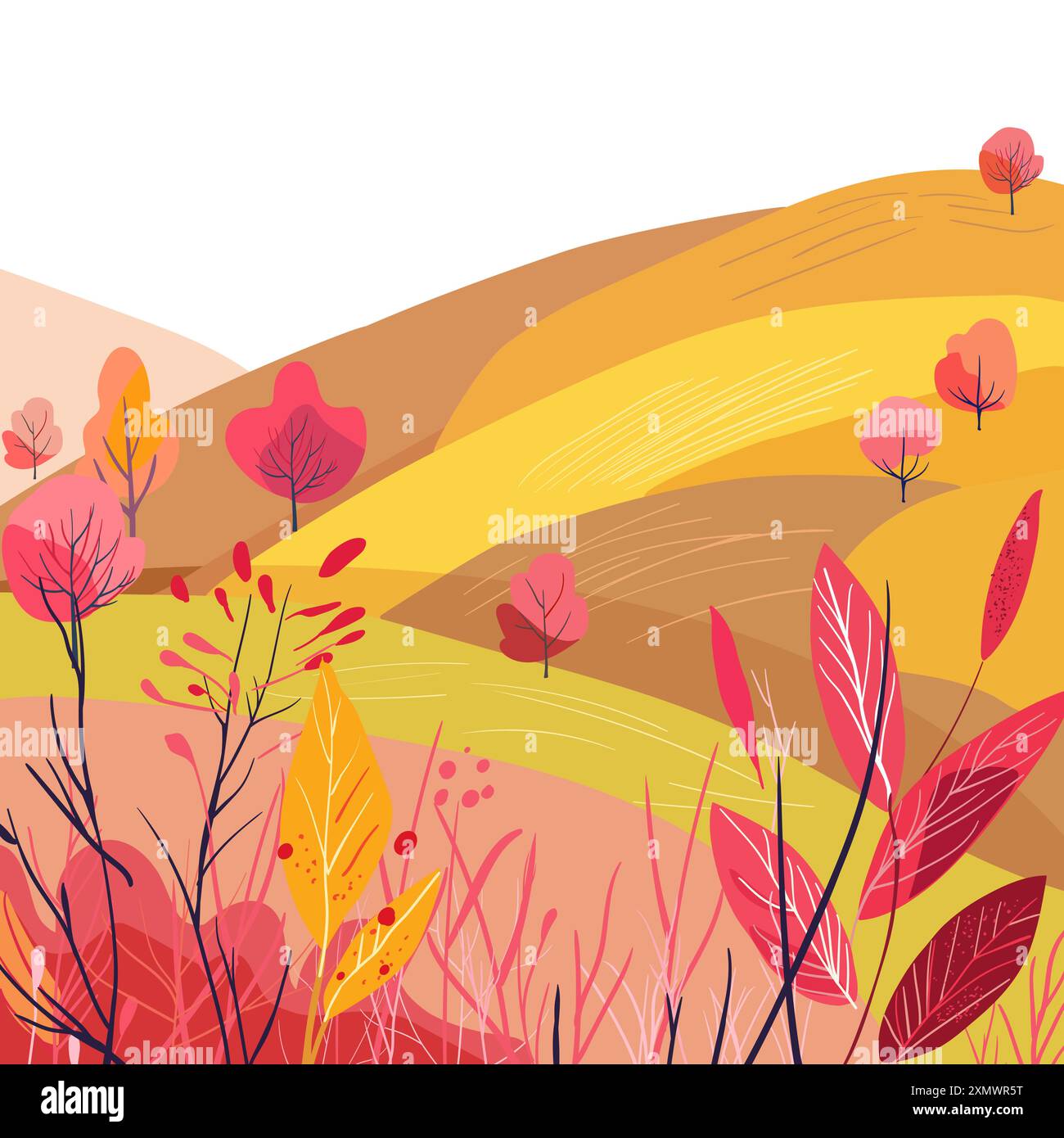 Una serie di poster verticali con cartoline autunnali. Colline paesaggistiche. Bella casa. Invito alla vendita. Copertina di riviste e libri. Illustrazione Vettoriale