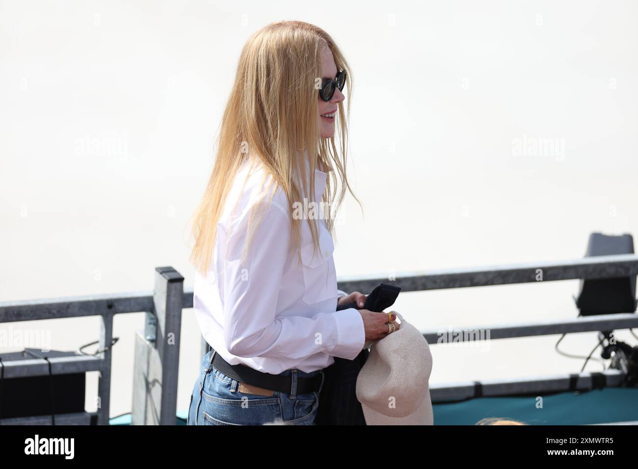 Parigi, Francia. 27 luglio 2024. Nicole Kidman durante la finale di skateboard femminile, a la Concorde 3 durante il primo giorno dei Giochi Olimpici di Parigi 2024, Parigi, Francia. Crediti: Isabel Infantes/Alamy Live News Foto Stock