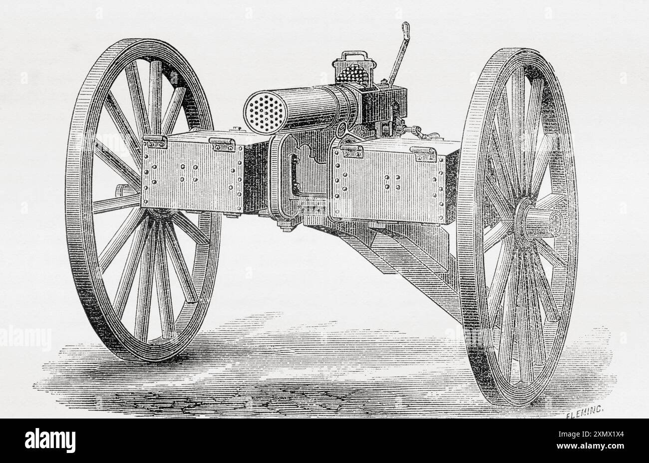 Una mitrailleuse, vista frontale. Da Cassell's Illustrated History of England, pubblicato intorno al 1880. Foto Stock