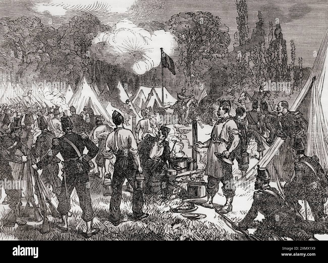 L'esercito francese sorprese Beaumont durante la guerra franco-prussiana del 1870-1871. Da Cassell's Illustrated History of England, pubblicato intorno al 1880. Foto Stock