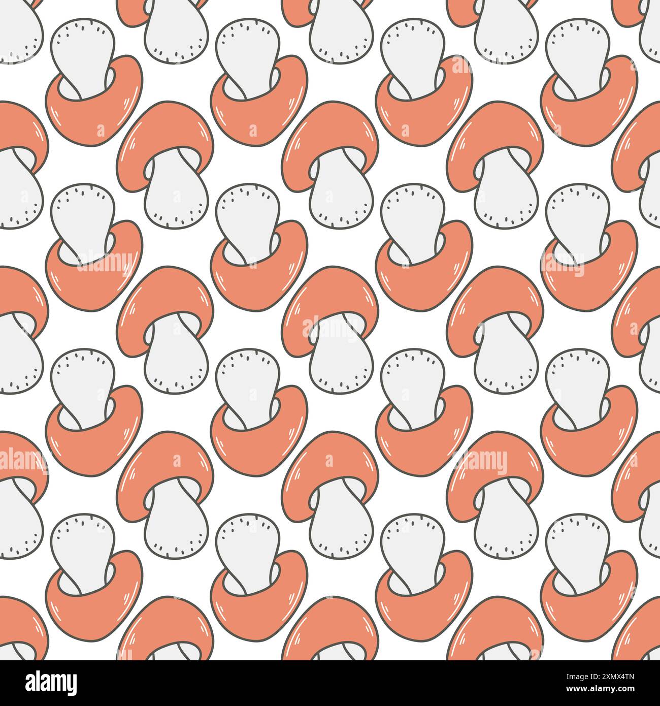 Funghi boschivi a riempimento solido motivo senza cuciture. Sfondo con adorabili boletus. Stampa autunnale a funghi per design a tema, packaging, carta, tessuto Illustrazione Vettoriale