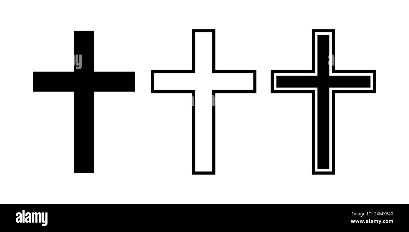Simbolo trasversale del contorno. Icona della croce cristiana. Simbolo religioso cattolico. Vettore. Illustrazione Vettoriale
