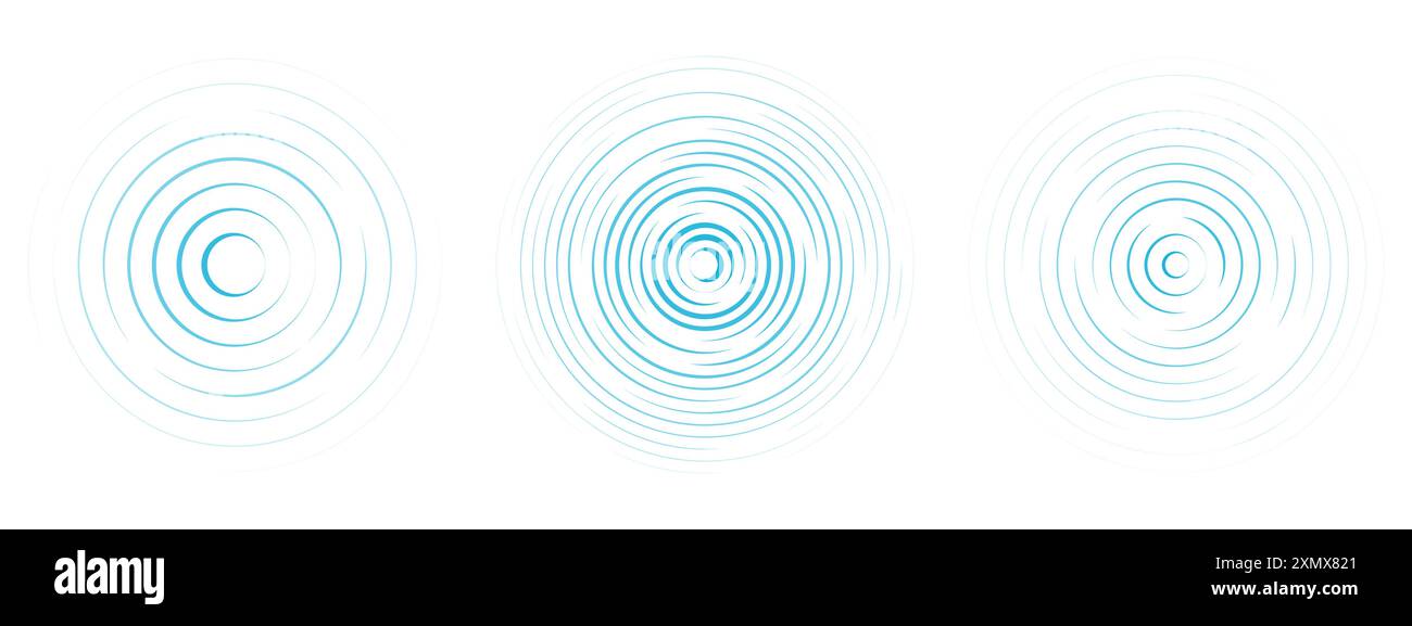 La linea del cerchio di increspatura concentrica. Segnale radiale, onda sonar, icona dell'onda sonora isolata su sfondo bianco. Toccare effec. Segnale circolare circolare circolare. Illustrazione vettoriale Illustrazione Vettoriale