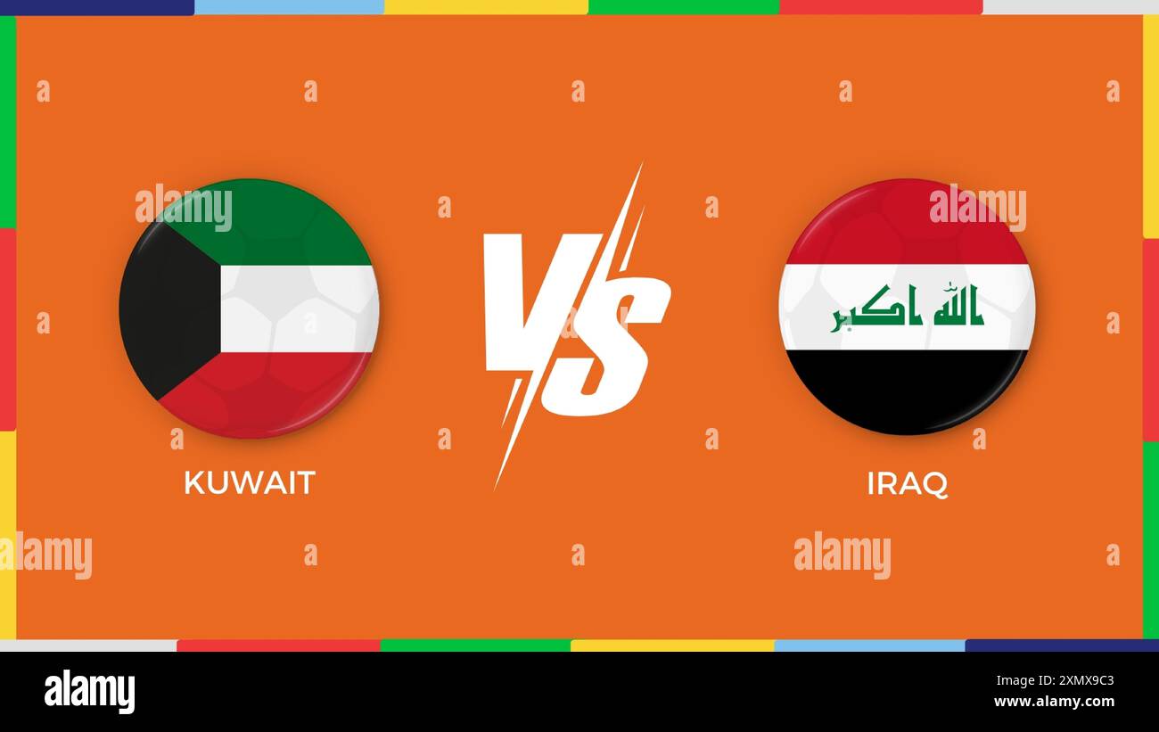 Kuwait vs Iraq repubblica bandiera in cerchio per striscioni sportivi. illustratore vettoriale Illustrazione Vettoriale