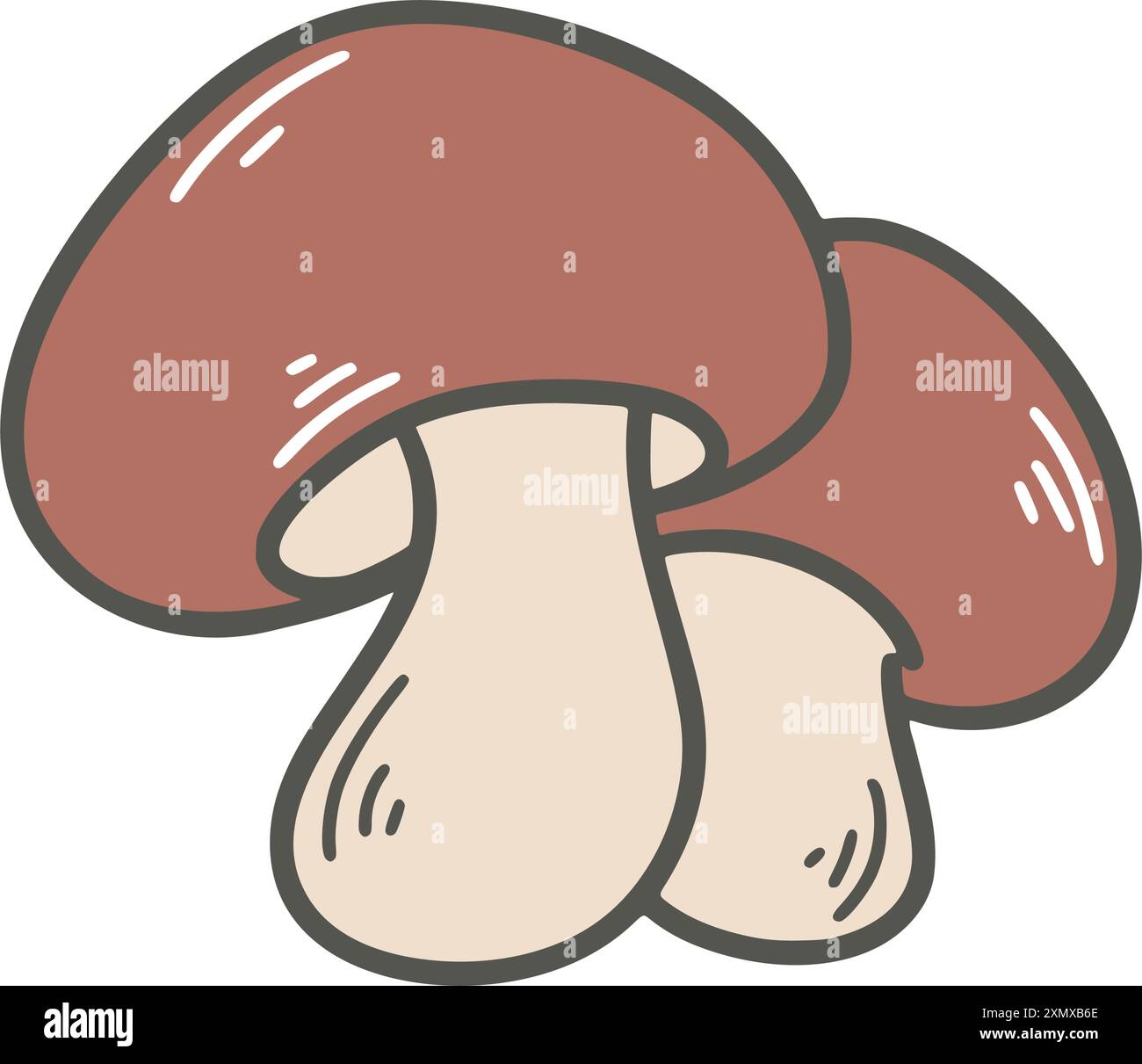Simpatici funghi in bolo disegnati a mano clip art. Funghi forestali isolati su sfondo bianco. Funghi porcini commestibili, grafica vettoriale Illustrazione Vettoriale
