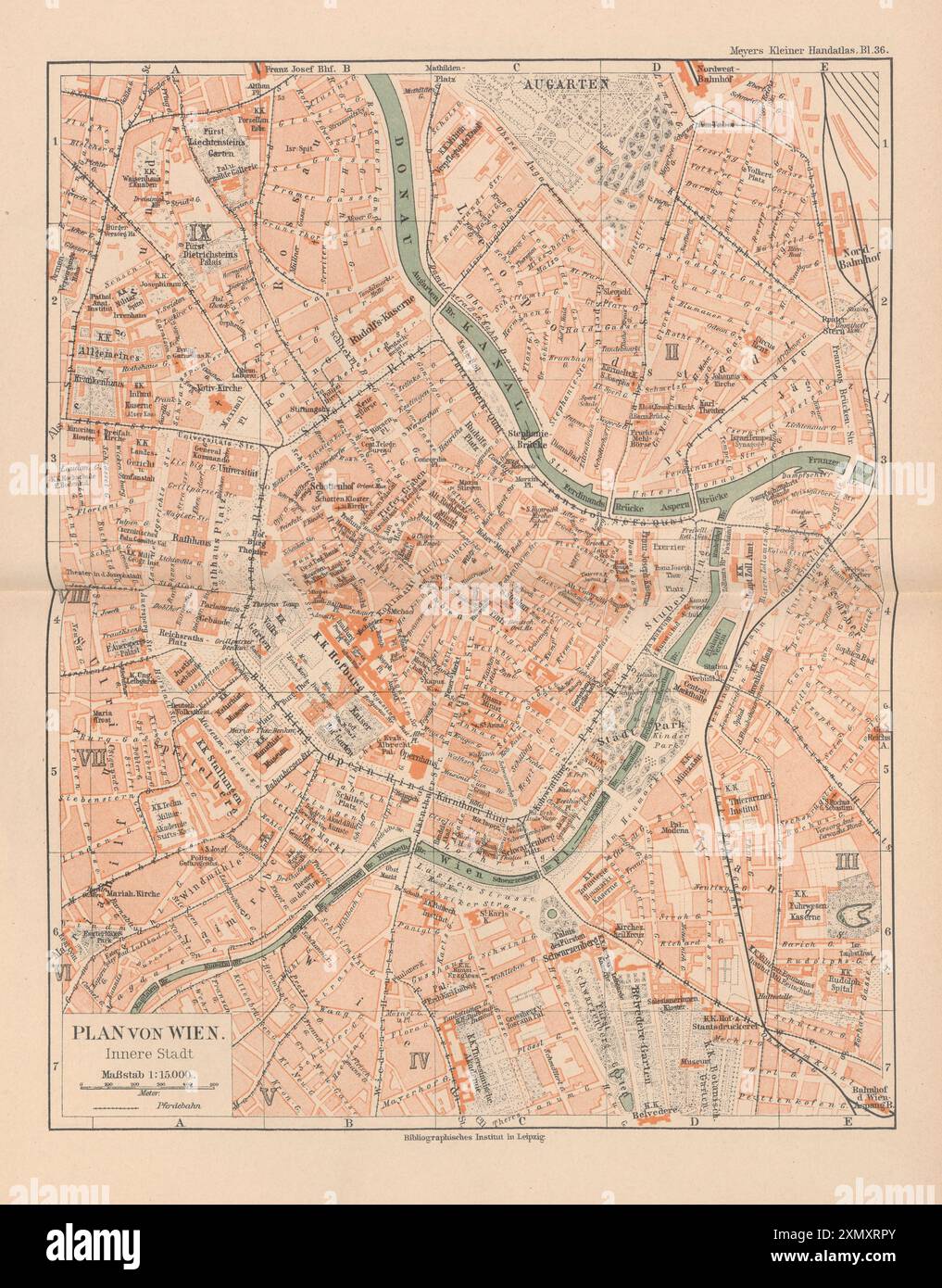 Mappa della città d'epoca. Piano della città di Vienna [Vienna], Joseph Meyer, 1893 Foto Stock