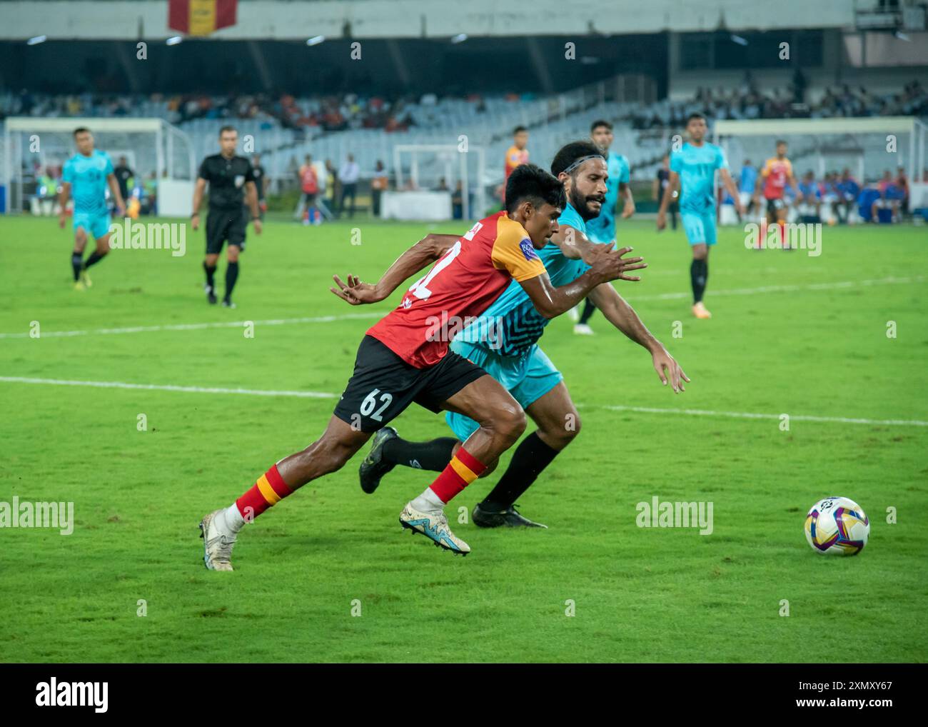 Kolkata, India. 30 luglio 2024. La squadra di calcio dell'Emami East Bengal vanta una comoda vittoria sulla squadra di calcio dell'Indian Air Force nella 133a IndianOil Durand Cup (incontro del gruppo A) con un margine di 3-1 allo stadio VYBK. David Lalhlansanga, Dimitrios Diamantakos e Saul Crespo hanno segnato per l'EastBengal, mentre Somananda Singh ha segnato per l'Airforce. (Foto di Amlan Biswas/Pacific Press/Sipa USA) credito: SIPA USA/Alamy Live News Foto Stock