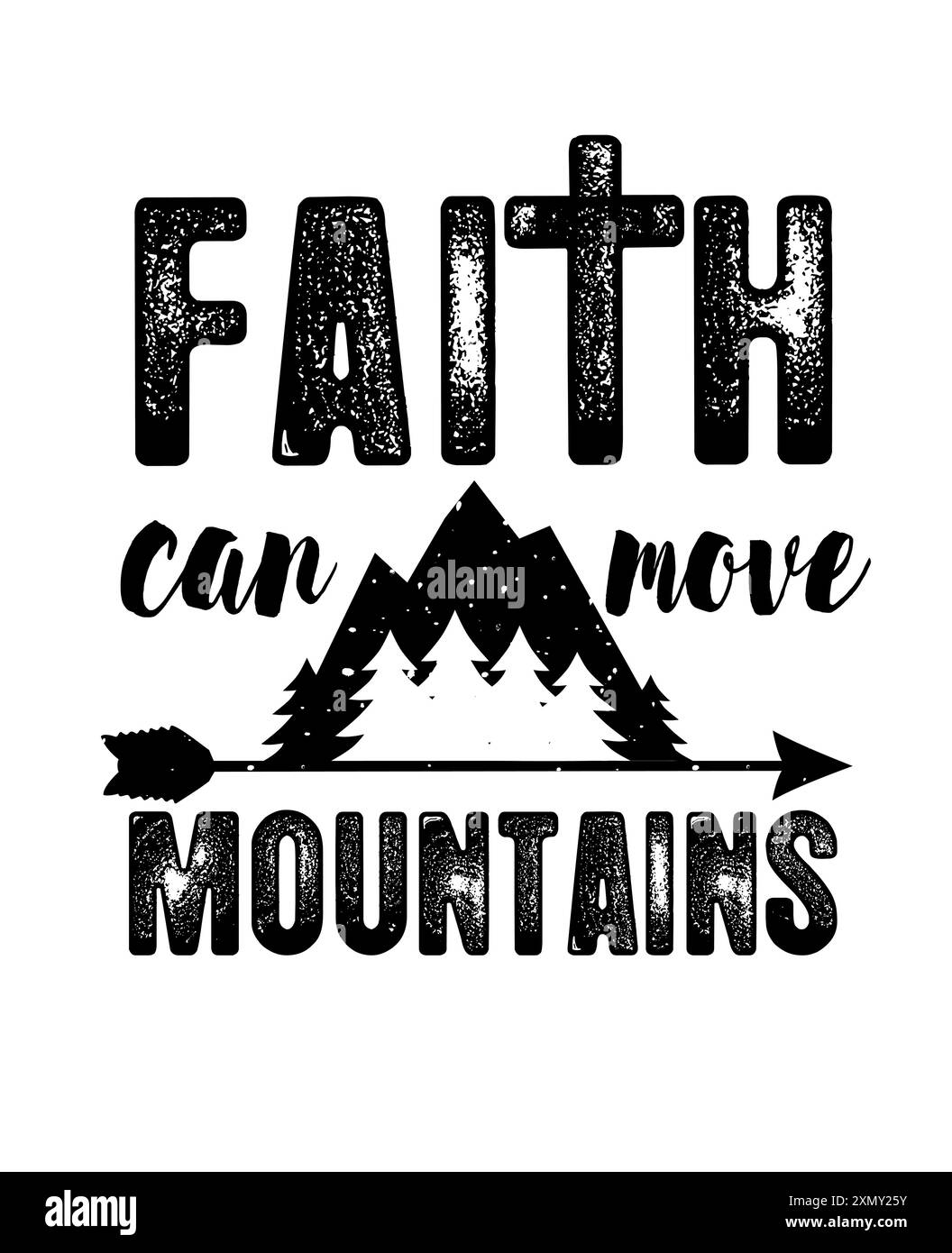 La fede può muovere le montagne, l'idea del dono cristiano. Matteo 17:20 citazione biblica ispiratrice per felpa giovanile o design con cappuccio chiesa. Scheda vettoriale Illustrazione Vettoriale