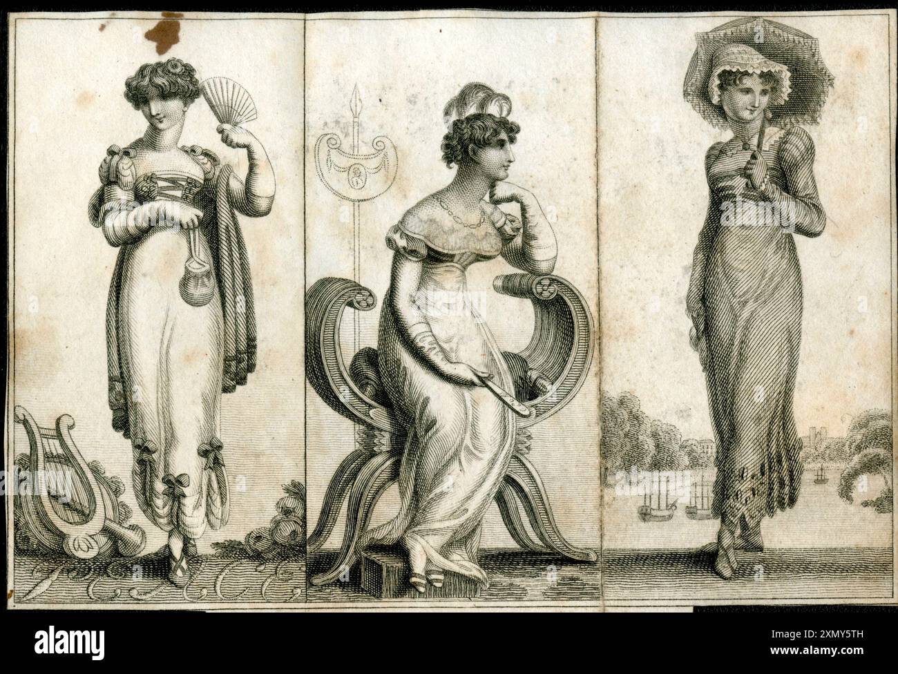 Tre donne in costume Regency Foto Stock