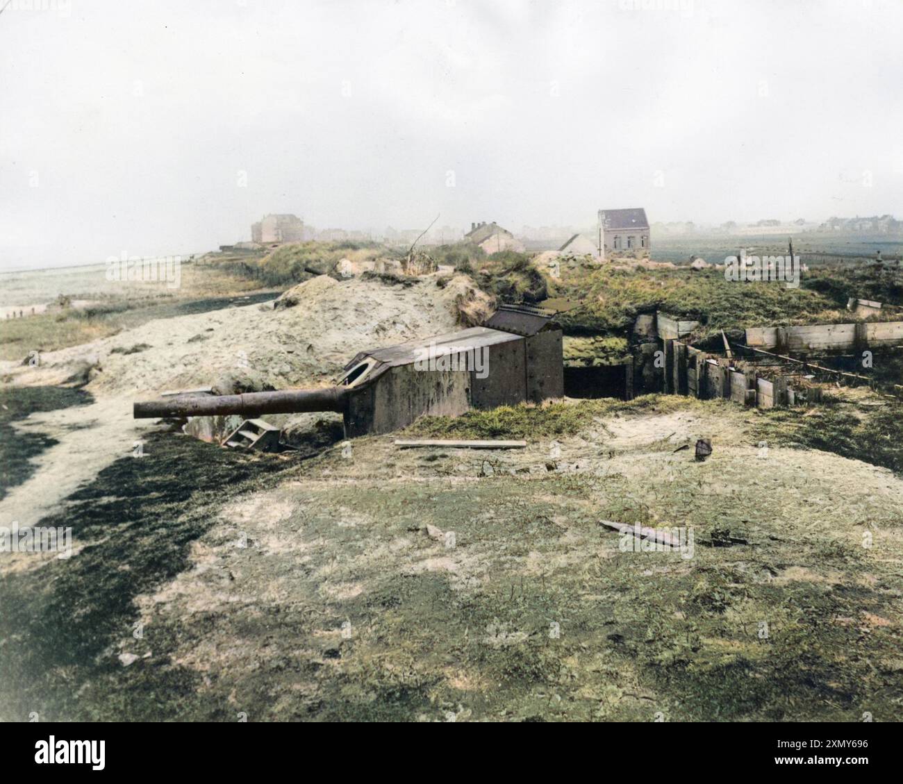 La difesa costiera batteria vicino a Middelkerke, Belgio, WW1 Foto Stock