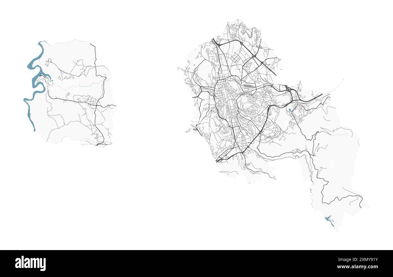 Mappa di Saint-Etienne, Francia. Mappa vettoriale dettagliata della città, area metropolitana. Mappa stradale con strade. Illustrazione Vettoriale