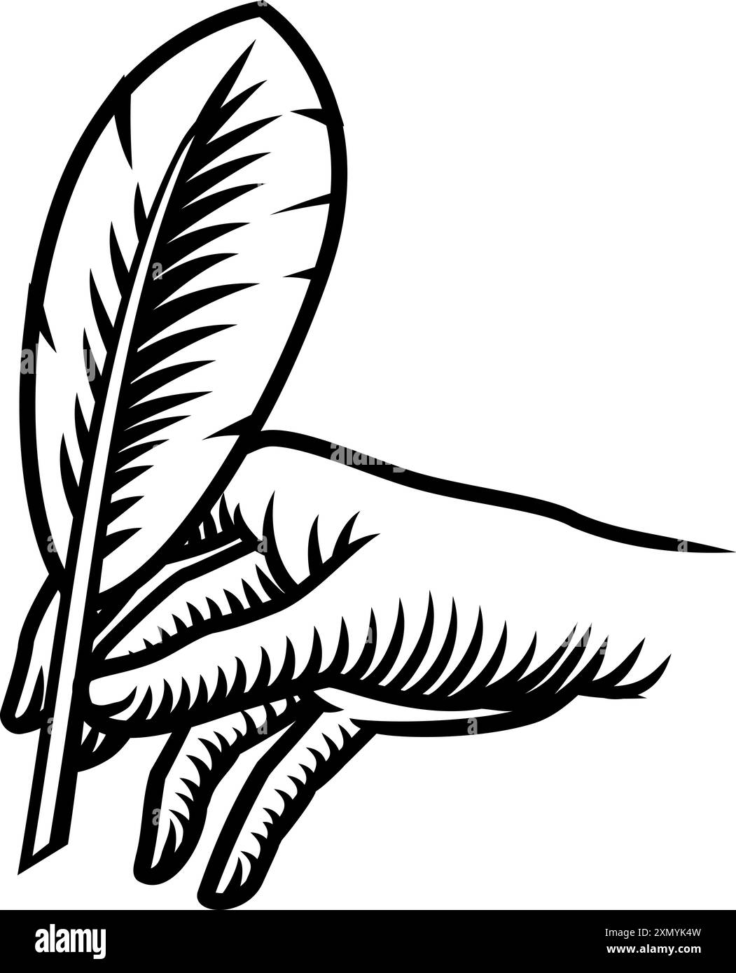 Incisione con penna piuma a mano e vecchia penna Illustrazione Vettoriale