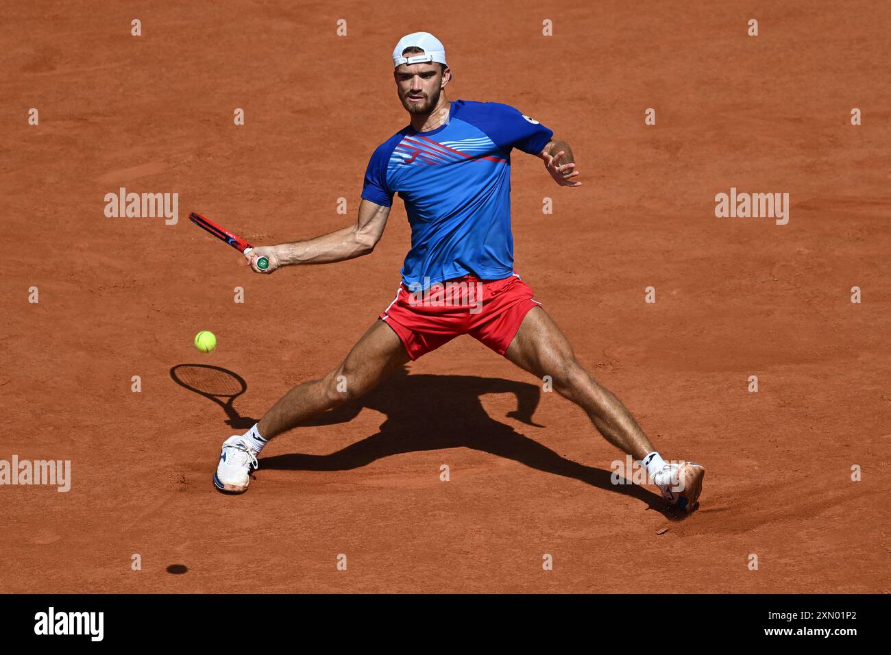 Parigi, Francia. 30 luglio 2024. Olympia, Paris 2024, Tennis, Singles, Men, secondo round, Zverev (Germania) - Machac (Repubblica Ceca), Tomas Machac in azione. Crediti: Sven Hoppe/dpa/Alamy Live News Foto Stock