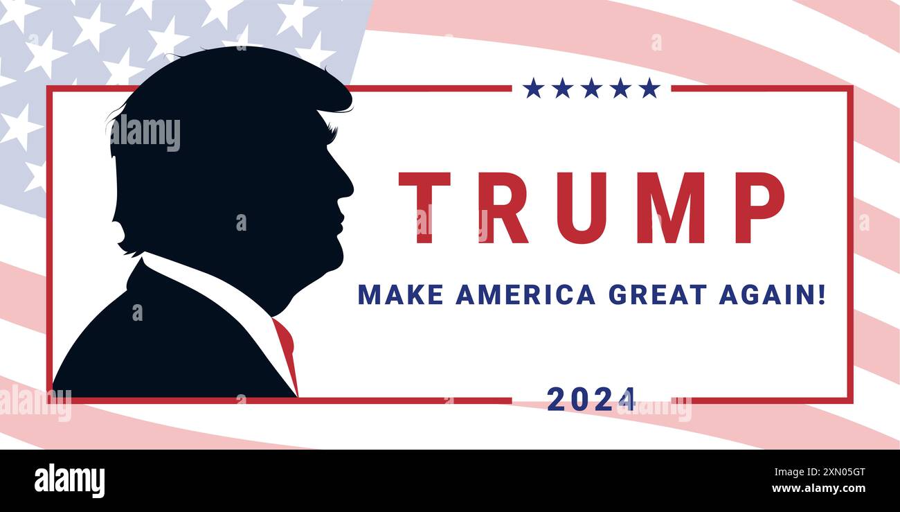 Donald Trump 2024 logo della campagna e ritratto di Donald Trump. Foto Stock