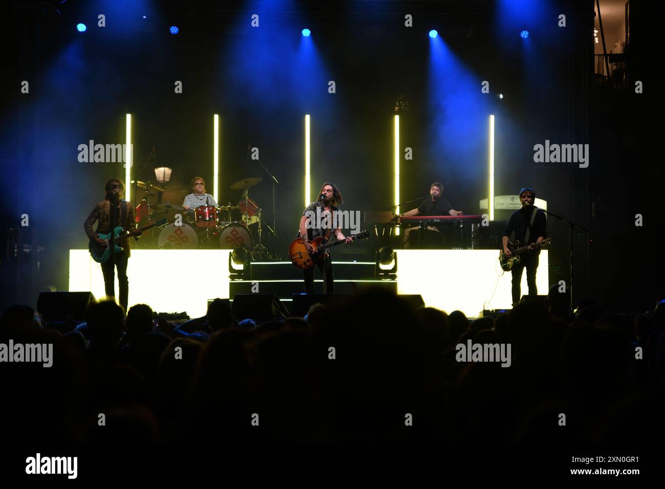 30 luglio 2024, Vallo della Lucania, Italia: Il gruppo rock e pop italiano le vibrazioni si esibisce dal vivo a Vallo della Lucania, Salerno, Italia per il loro ''Summer Tour 2024' (Credit Image: © Mariano Montella/Pacific Press via ZUMA Press Wire) SOLO PER USO EDITORIALE! Non per USO commerciale! Foto Stock