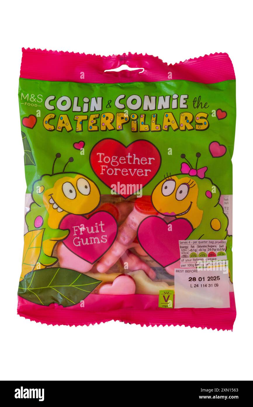 Pacchetto di M&S Colin & Connie the Caterpillars insieme dolci per sempre isolati su sfondo bianco - gomme di frutta Foto Stock Pacchetto di M&S Colin & Connie the Caterpillars insieme dolci per sempre isolati su sfondo bianco - gomme di frutta Foto Stock