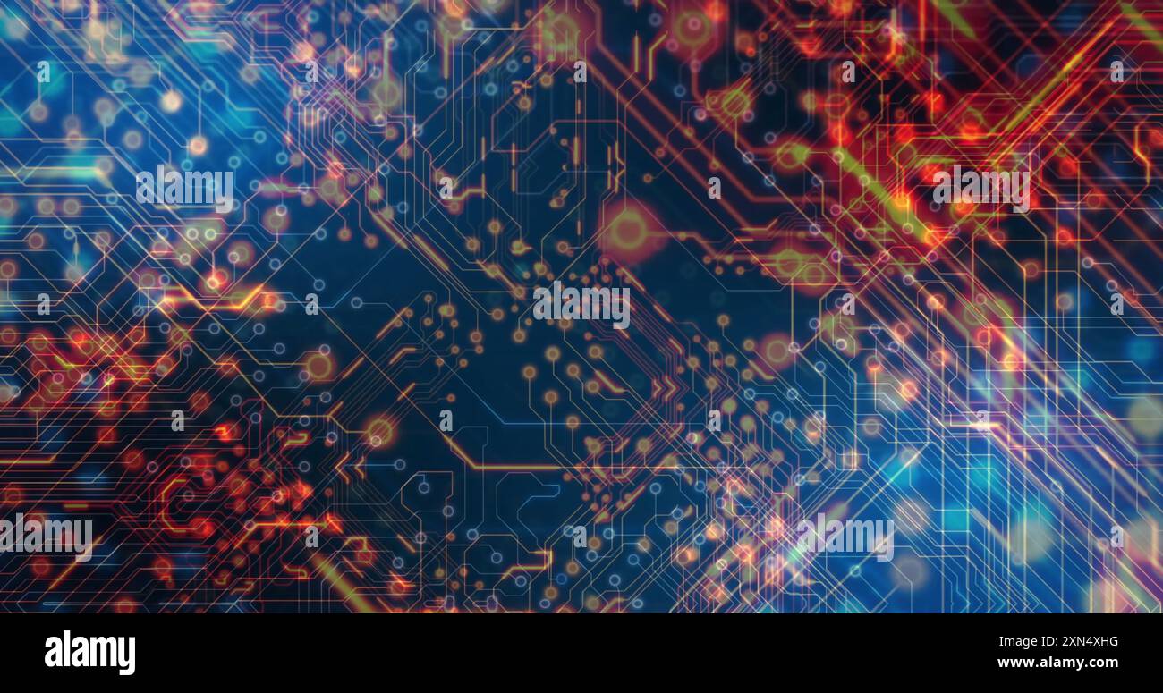 Immagine del trasferimento di dati brillanti sulla rete della scheda madre Foto Stock