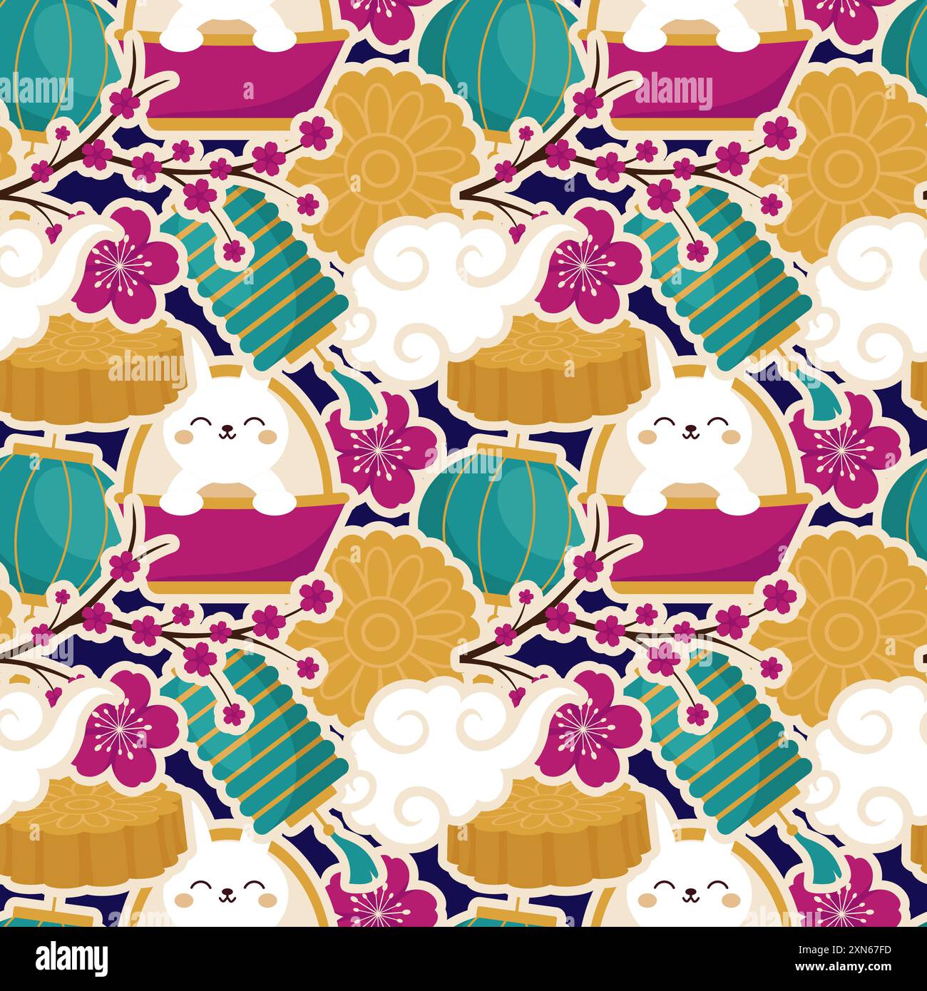 Design a ripetizione senza cuciture a metà autunno con elementi decorativi nel modello di illustrazione Cartoon Flat disegnato a mano Illustrazione Vettoriale