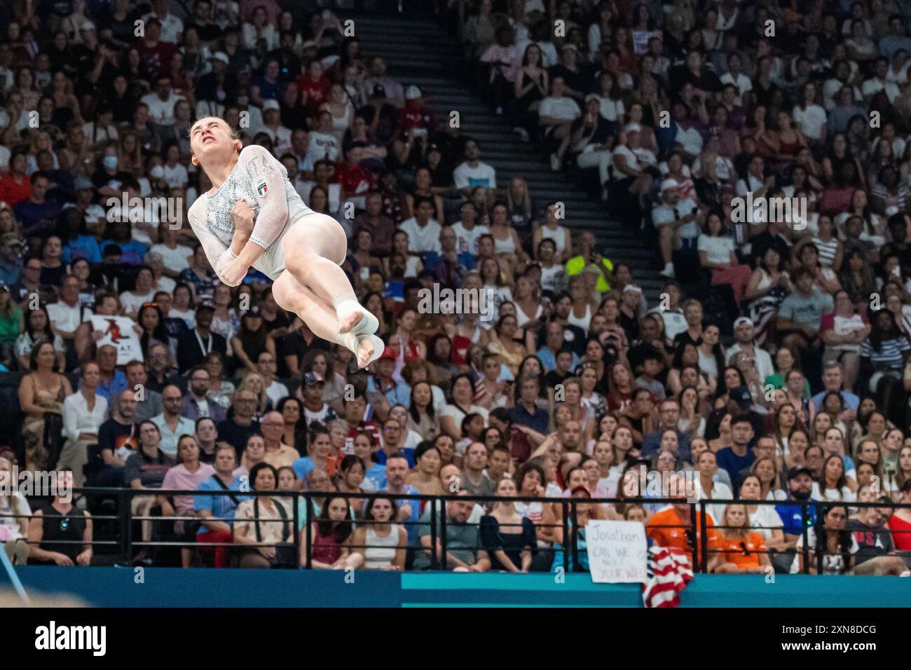 Angela Andreoli (ITA), ginnastica artistica, Women&#39;S Team Final durante i Giochi Olimpici di Parigi 2024 il 30 luglio 2024 alla Bercy Arena di Parigi, Francia Foto Stock