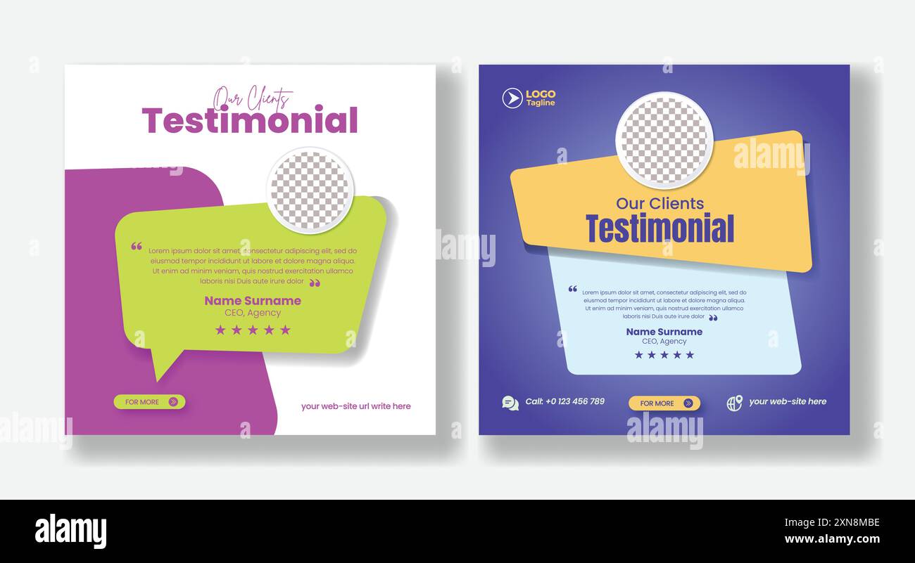 Modello di revisione o feedback per testimonianze post design, infografica, preventivi, design di modelli per blog per annunci sui social media Illustrazione Vettoriale