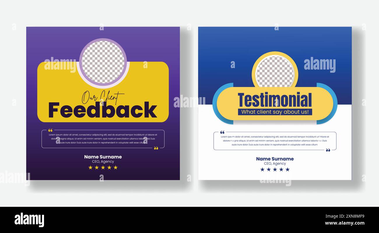 Modello di revisione o feedback per testimonianze post design, infografica, preventivi, design di modelli per blog per annunci sui social media Illustrazione Vettoriale