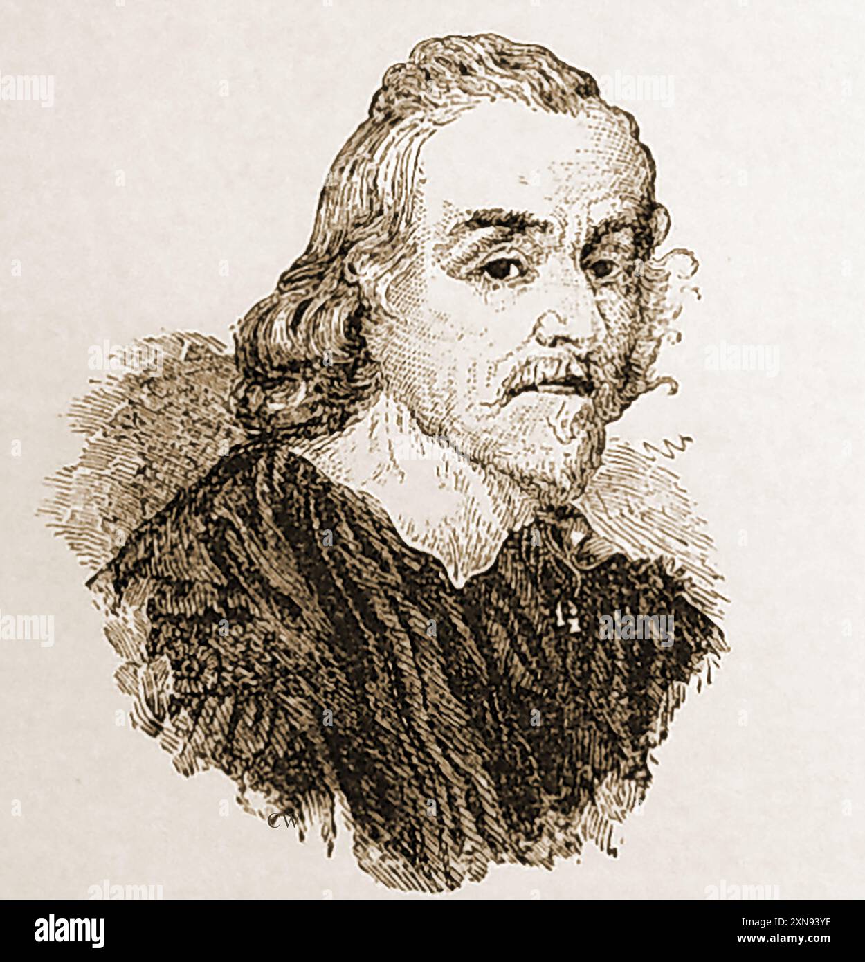 Un primo ritratto del medico britannico William Harvey (1578-1657) scopritore della circolazione del sangue nel corpo. Foto Stock