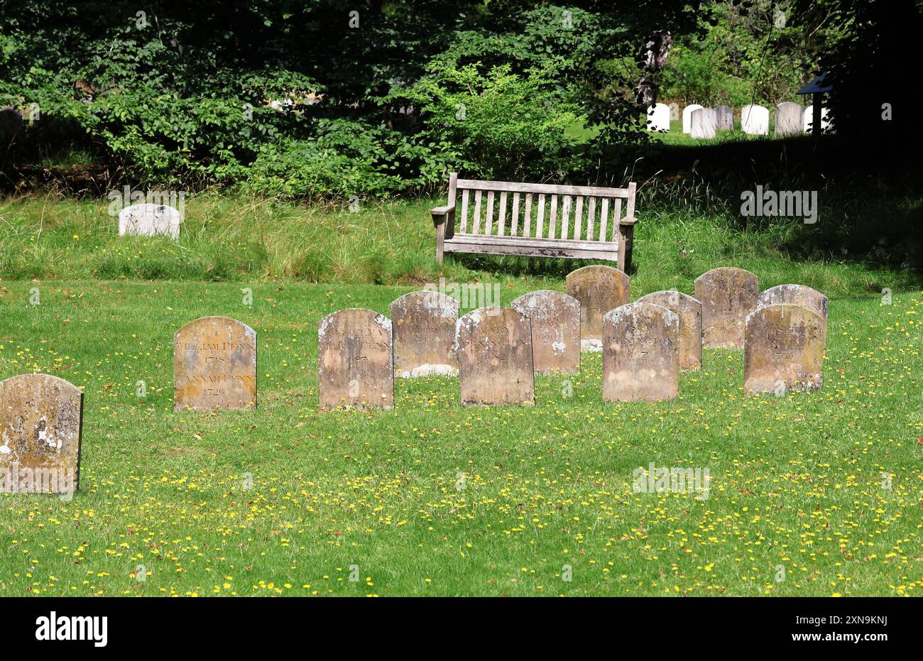 Estate alla Quaker Meeting House di Jordans a Bucks, Regno Unito, con le tombe di Wiiliam Penn della Pennsylvania e della sua famiglia Foto Stock