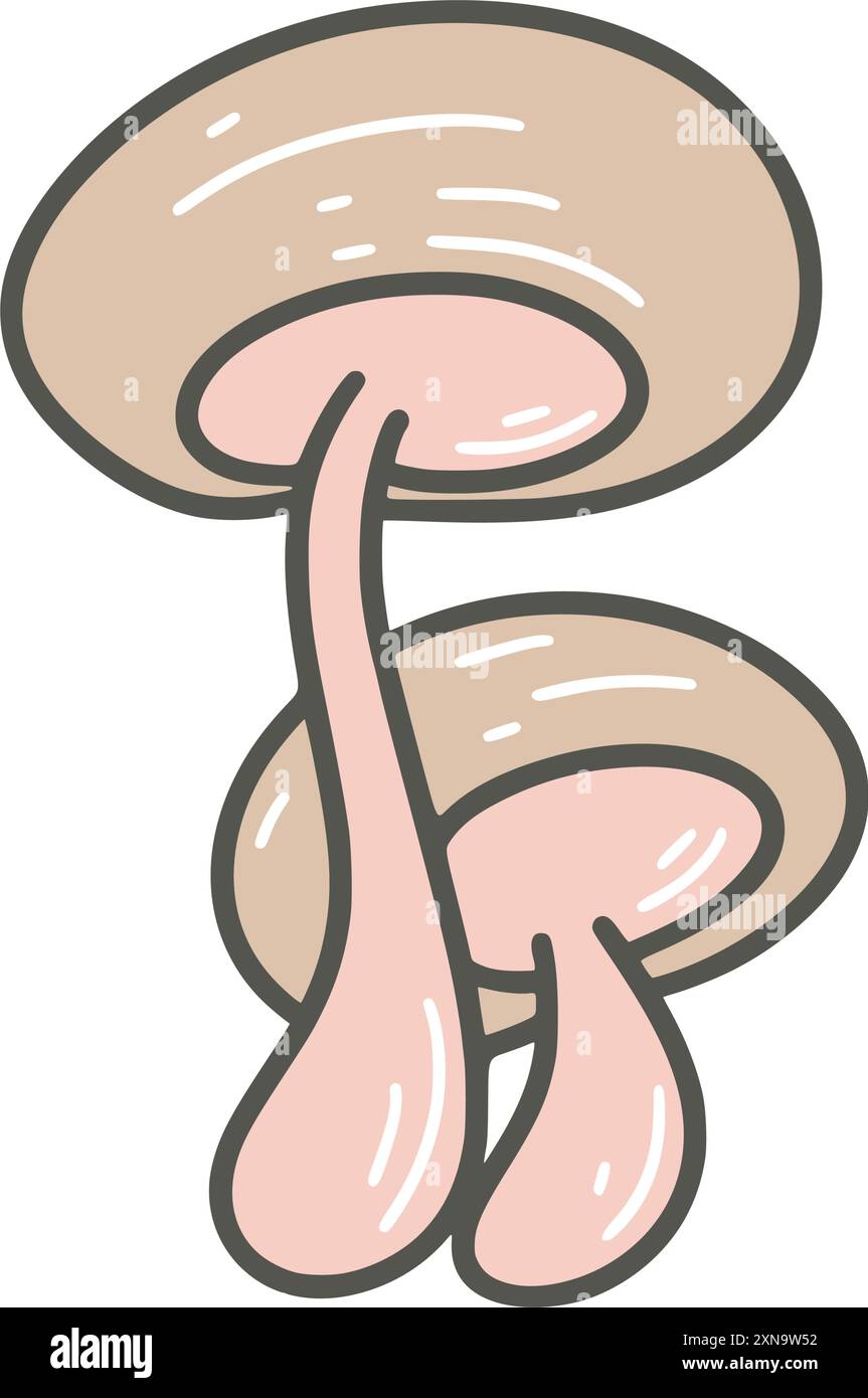 Clip di funghi disegnati a mano. Funghi commestibili della foresta isolati su sfondo bianco. Funghi con cappuccio rotondo su gambo lungo, grafica vettoriale Illustrazione Vettoriale