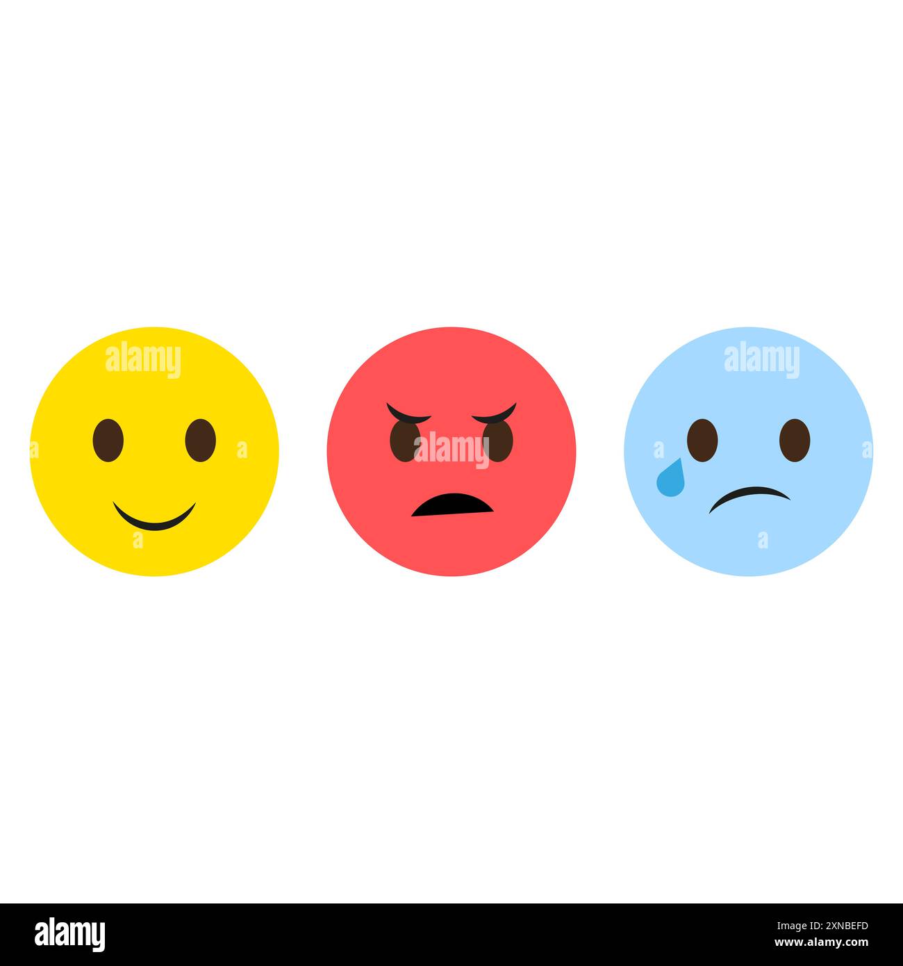 Felice, arrabbiato, triste. Tre facce emoji. Icone emotive colorate. Illustrazione vettoriale. Illustrazione Vettoriale