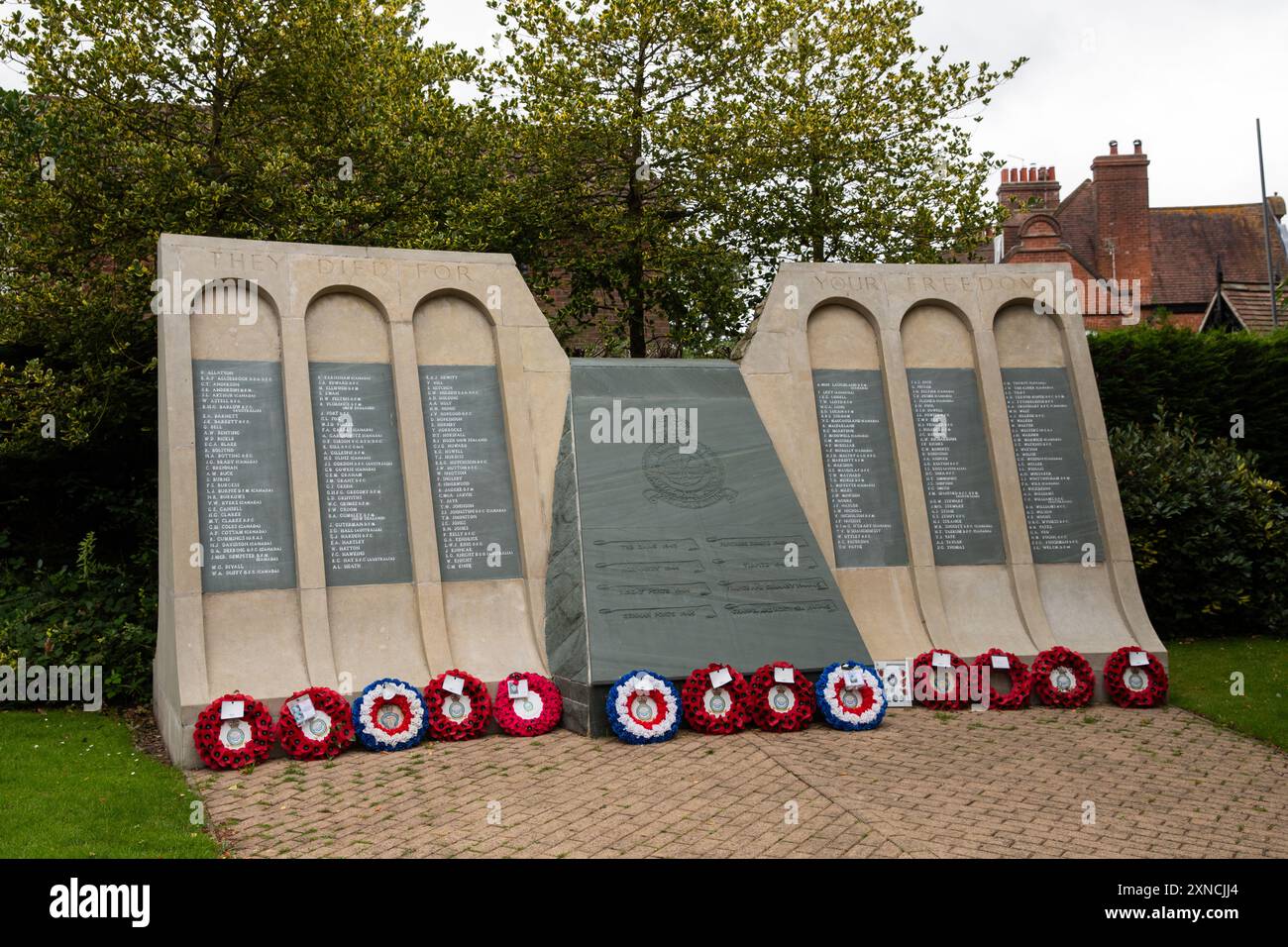 RAF / Dambusters Memorial a Woodhall Spa, Lincolnshire, per commemorare i membri del 617 Squadron che persero la vita nella seconda guerra mondiale. Foto Stock