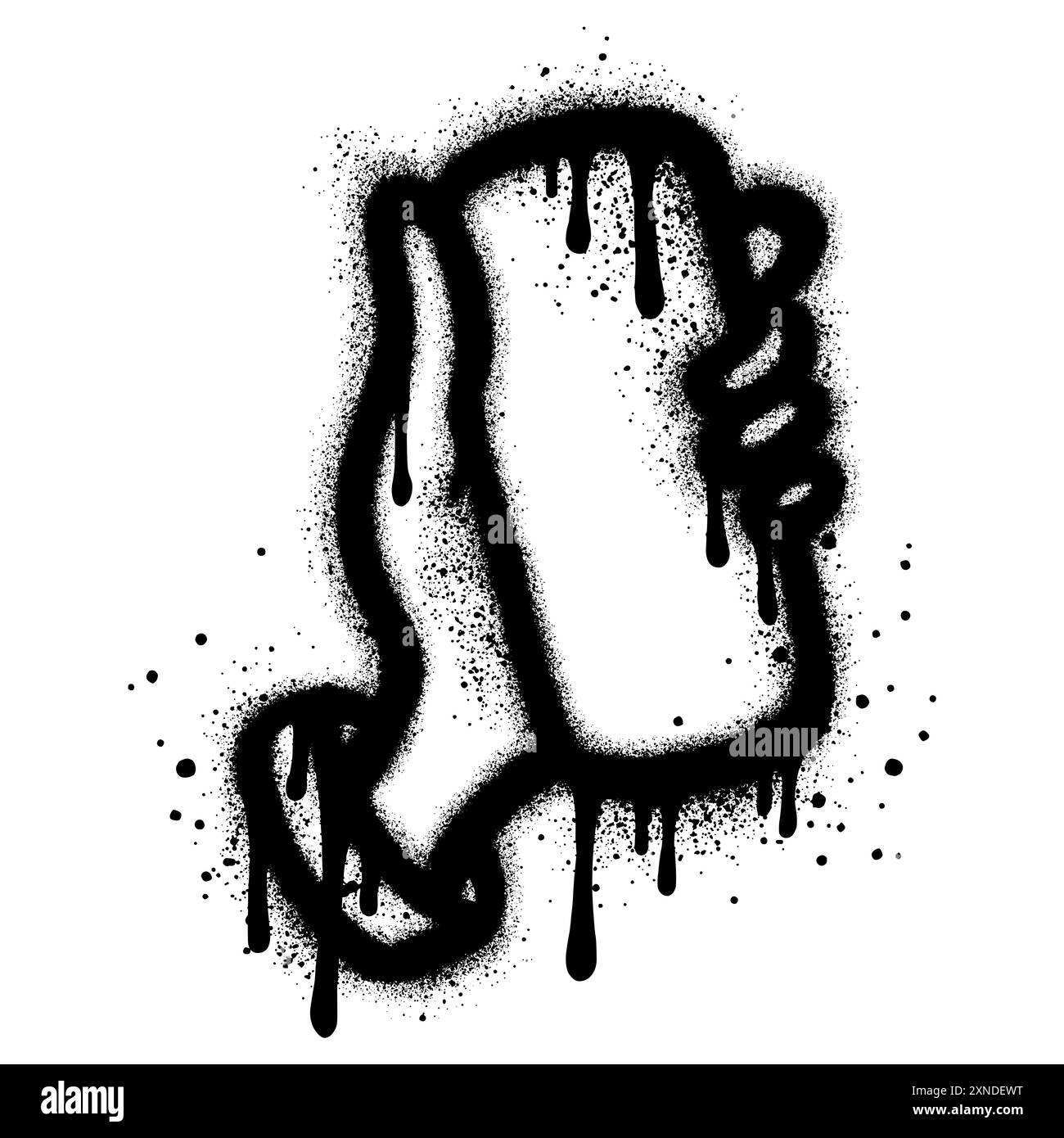 Graffiti di una mano che regge un telefono cellulare con vernice spray nera. Illustrazione Vettoriale