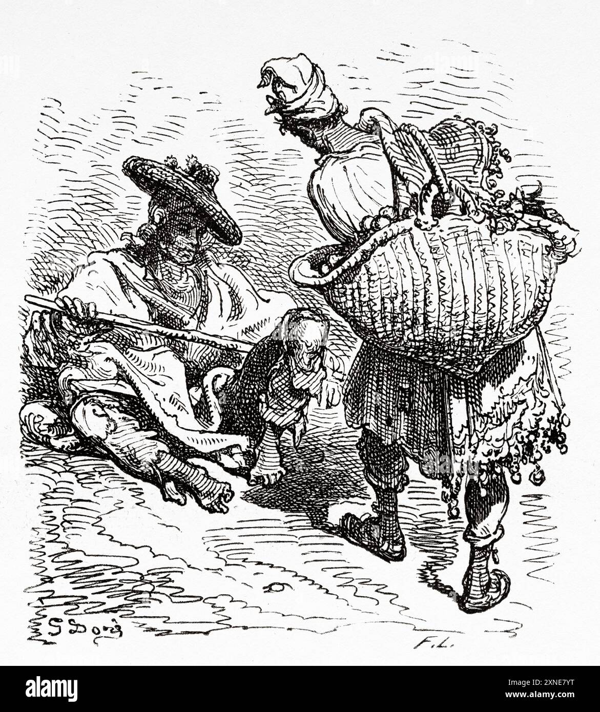 Contadino a Valencia, Comunidad Valenciana. Viaggio in Spagna, 1862 di Jean Charles Davillier (1823-1883) disegno di Gustave Dore (1832-1883) le Tour du Monde 1862 Foto Stock