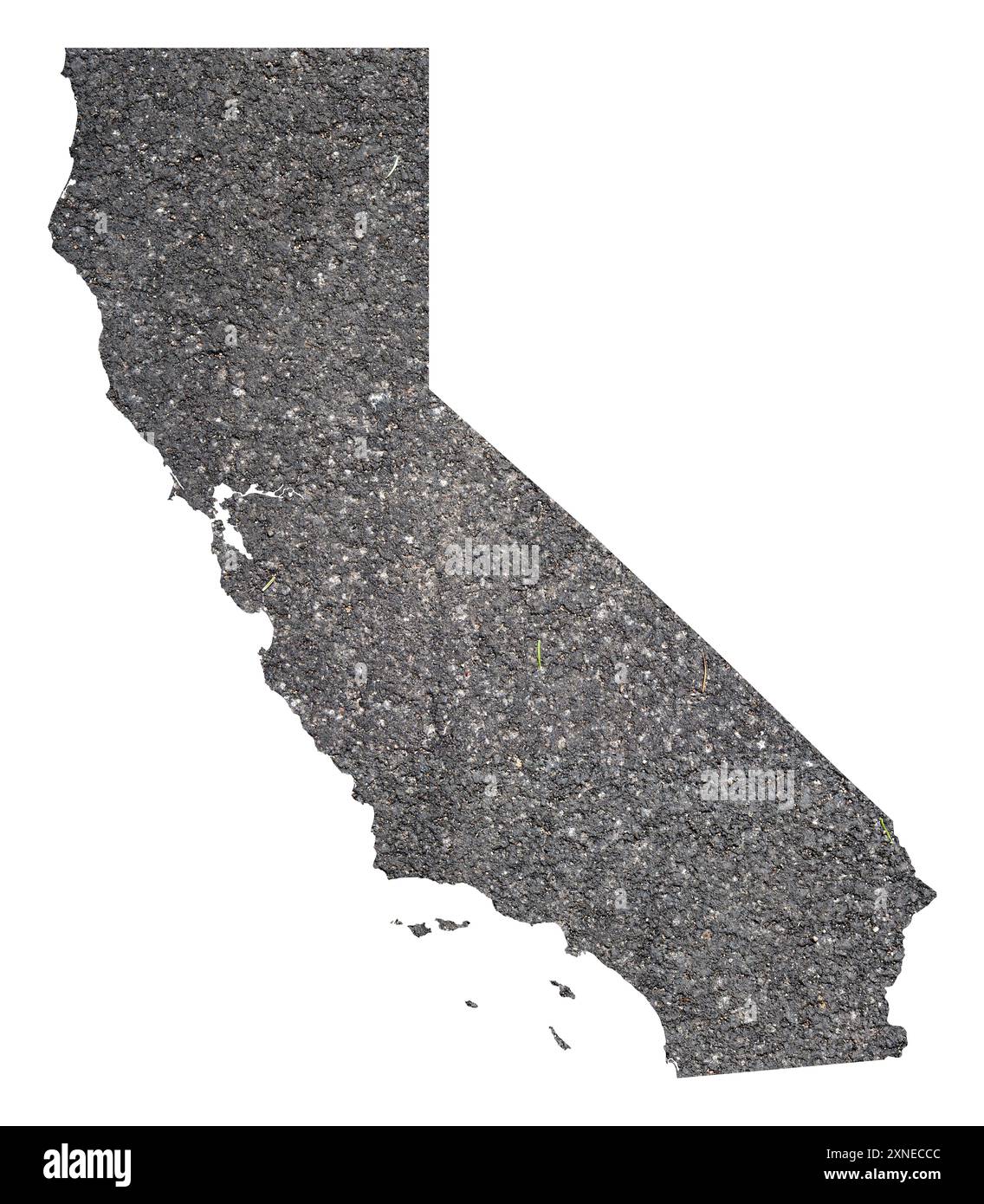 Mappa dei simboli dello Stato della California (Stati Uniti d'America) che mostra il profilo dello stato come superficie asfaltata Foto Stock