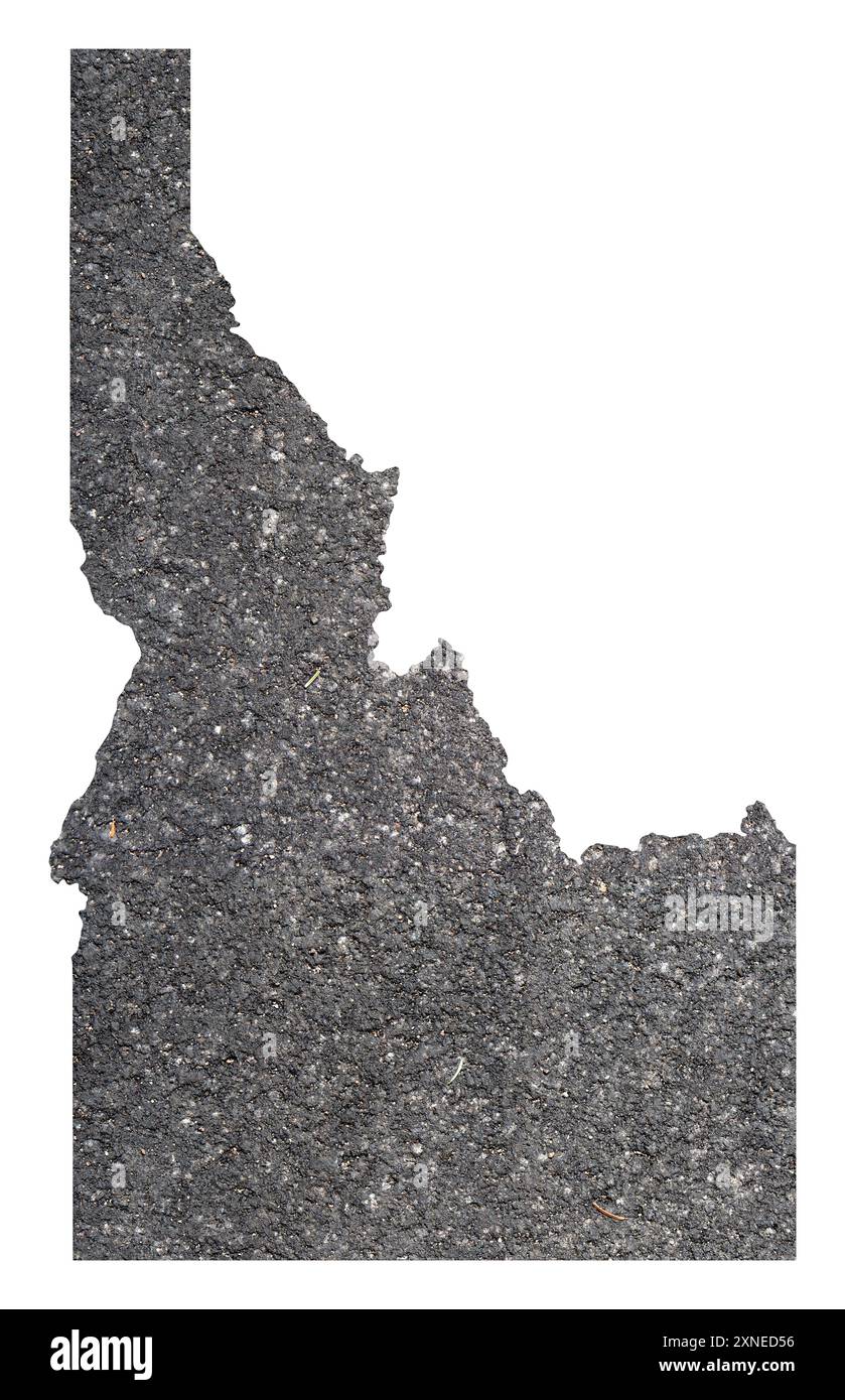 Mappa dei simboli dell'Idaho (Stati Uniti d'America) che mostra il profilo dello stato come superficie asfaltata Foto Stock