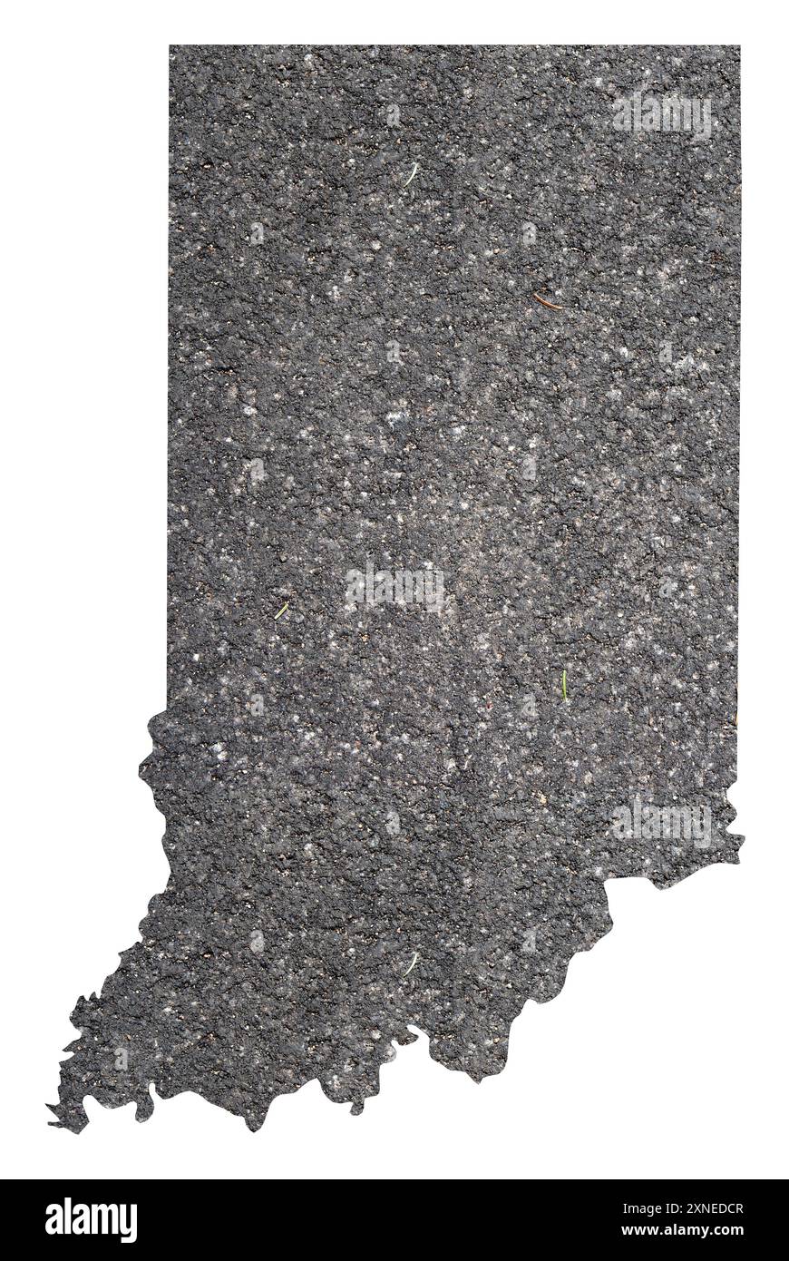 Mappa dei simboli dello Stato dell'Indiana (Stati Uniti d'America) che mostra il profilo dello stato come superficie asfaltata Foto Stock