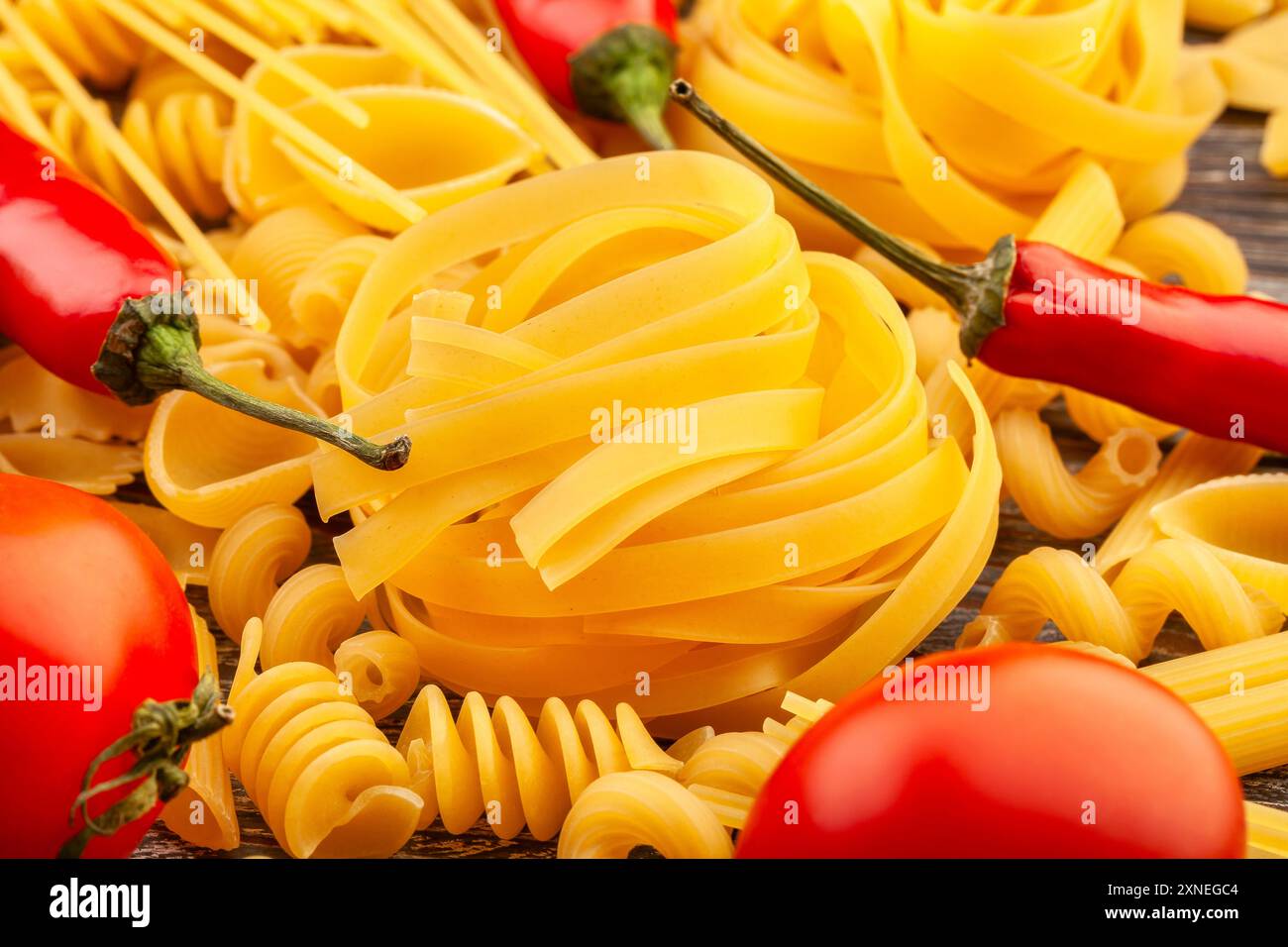 dettagli primo piano del mix di pasta Foto Stock