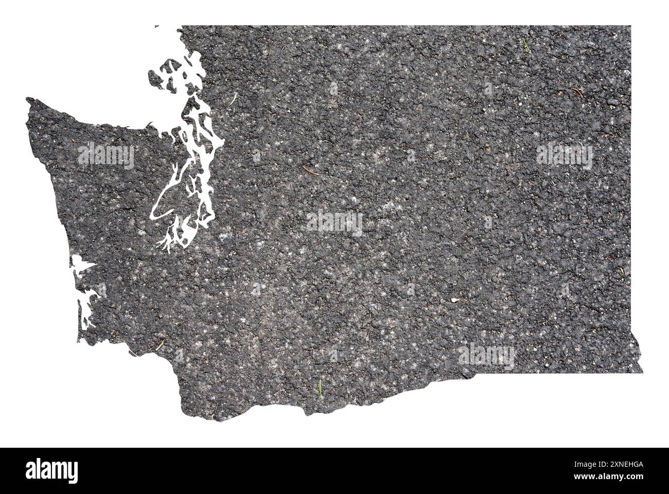 Mappa simbolo dello Stato di Washington (Stati Uniti d'America) che mostra il profilo dello stato come superficie asfaltata Foto Stock