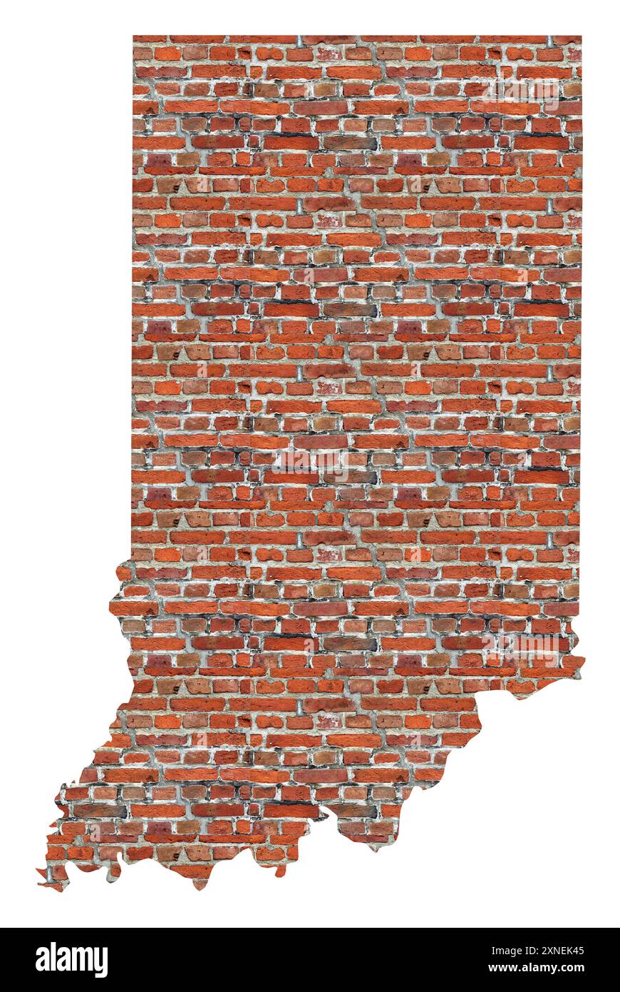 Mappa dei simboli dello Stato dell'Indiana (Stati Uniti d'America) che mostra lo stato come un muro di mattoni Foto Stock