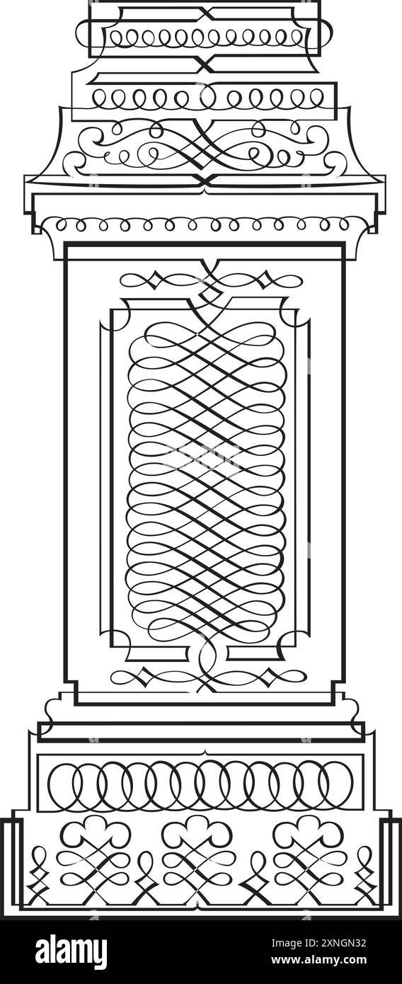 Capitelli di colonna greche stilizzati Corinzio. Dorico. Ionico. Colonne corinzie. Illustrazione vettoriale. Grafica in bianco e nero. Illustrazione Vettoriale