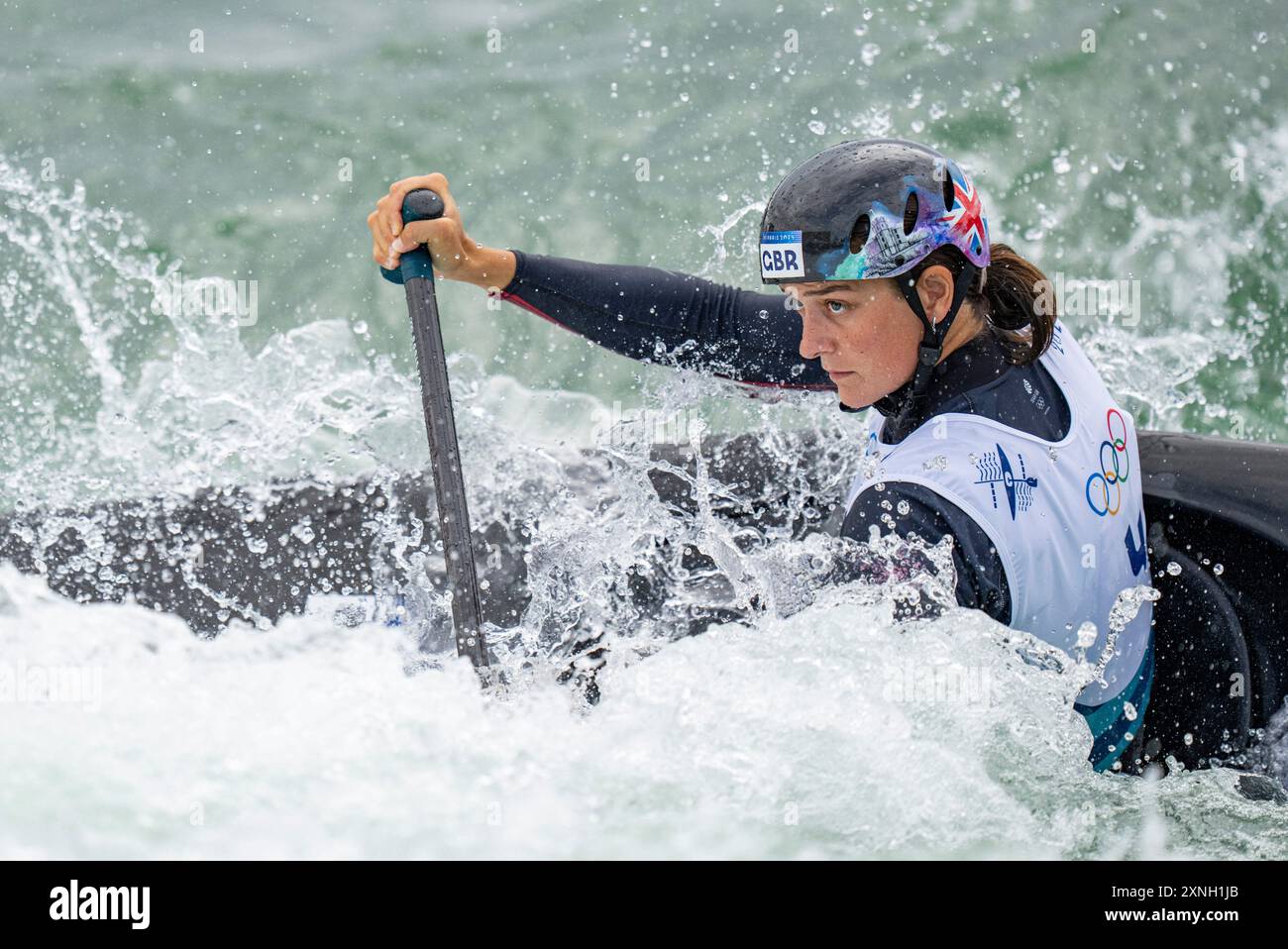 Parigi, Francia. 31 luglio 2024. Mallory Franklin di Gran Bretagna gareggia durante la finale femminile di canoa slalom ai Giochi Olimpici di Parigi del 2024 a Vaires-sur-Marne, in Francia, il 31 luglio 2024. Crediti: Sun Fei/Xinhua/Alamy Live News Foto Stock