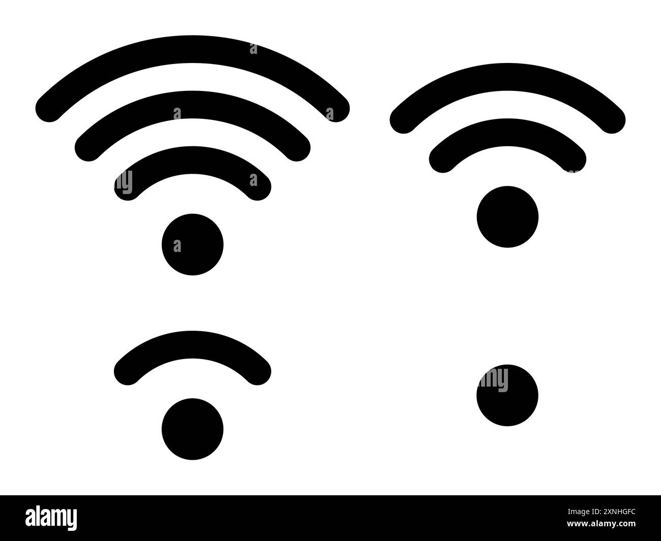 Set di icone vettoriali Wi-Fi per comunicazioni e telecomunicazioni. Livello del segnale wireless di comunicazione wi-fi. Illustrazione Clipart. Stato della barra mobile. Illustrazione Vettoriale