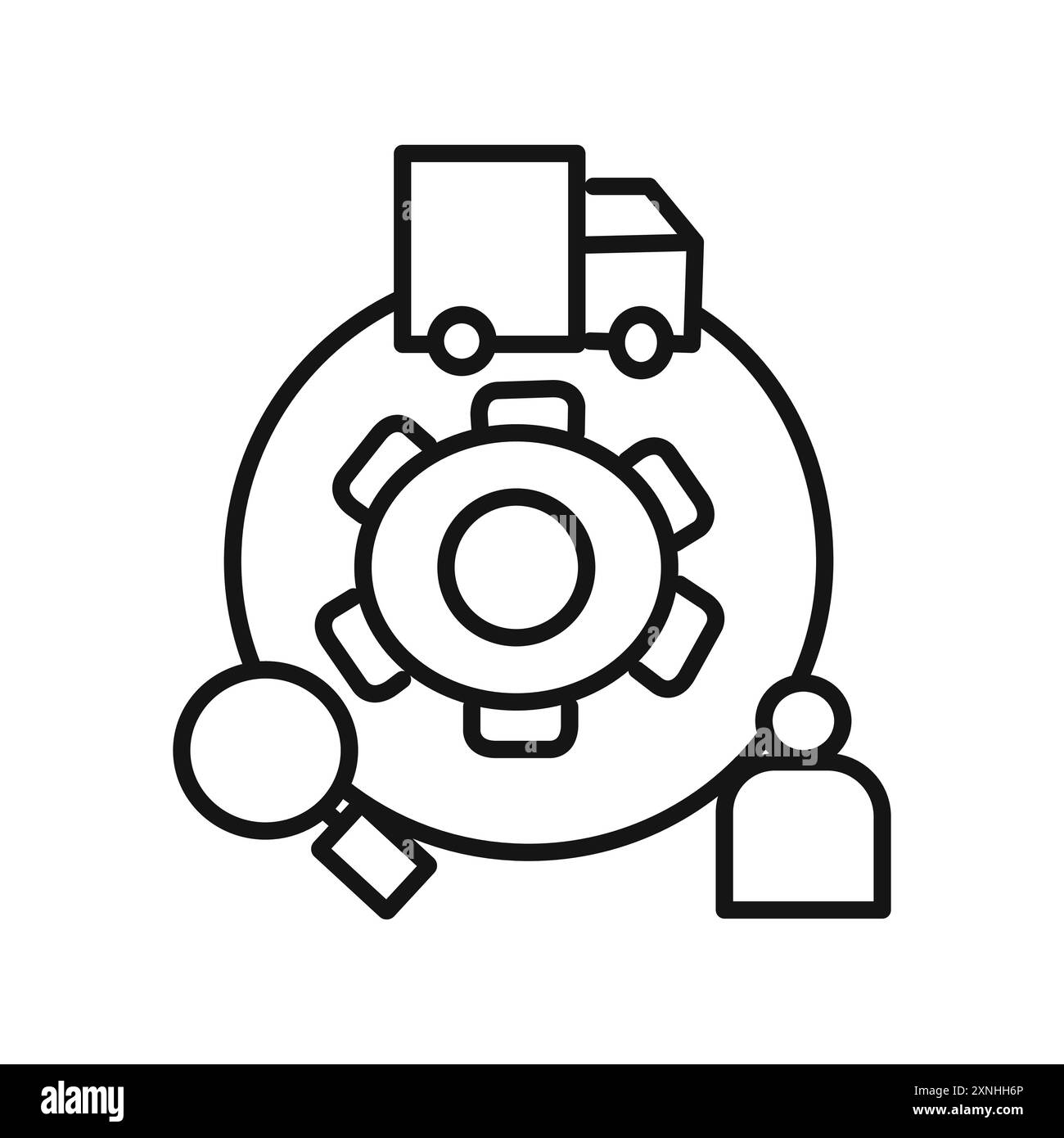 Icona del processo della catena di fornitura segno grafico vettoriale lineare o set di simboli per l'interfaccia utente dell'app Web Illustrazione Vettoriale