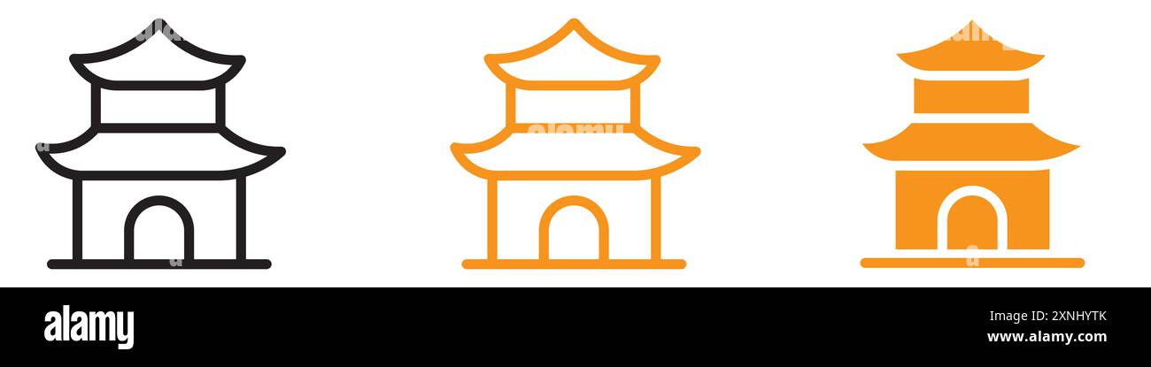 Collezione cinese con logo web design icona tempio in formato vettoriale piatto Illustrazione Vettoriale